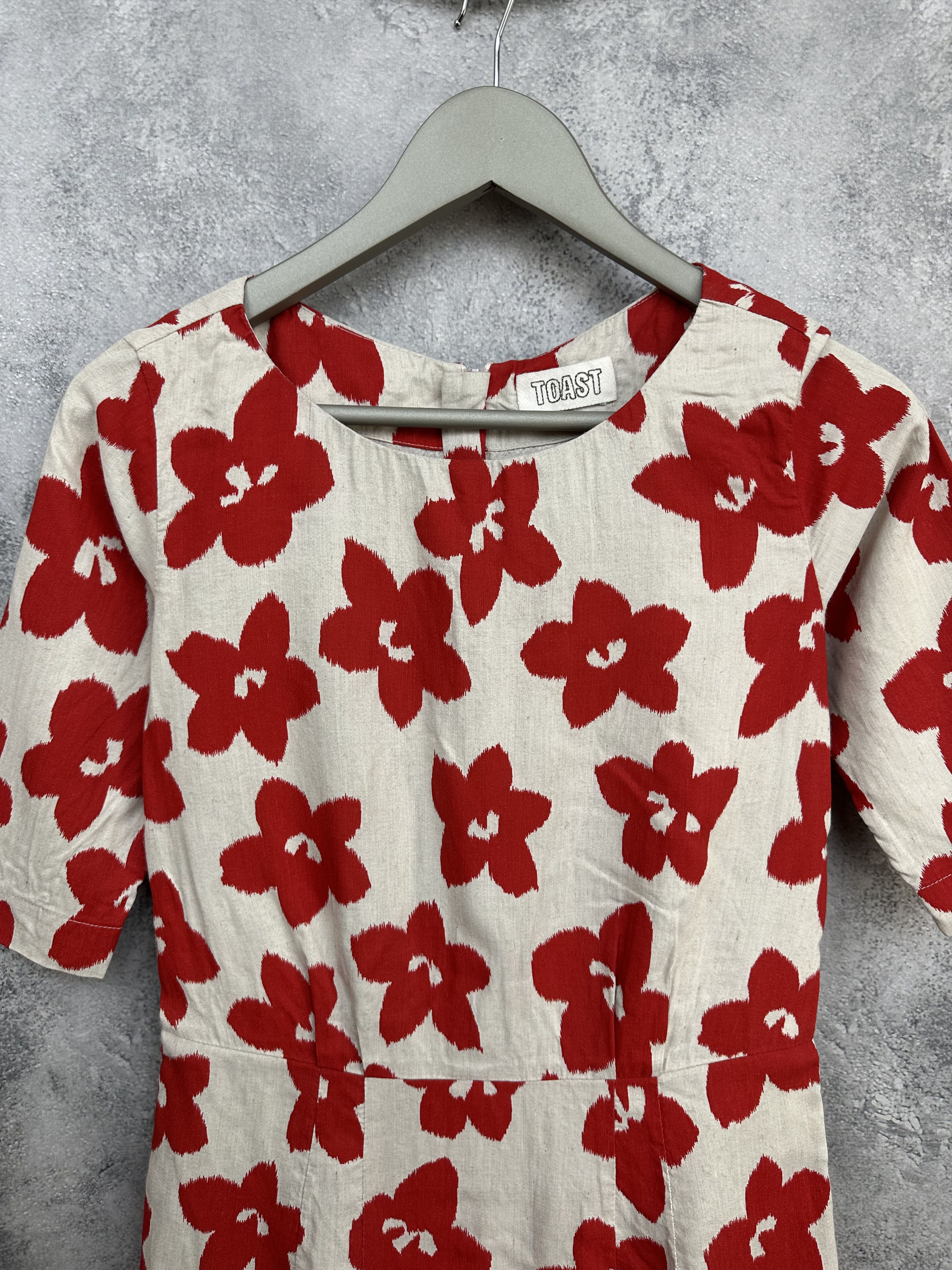 Other TOAST Ivory Red Floral Above Knee Dress Linen Blend Pockets Size S / US 4 / IT 40 - 6 Thumbnail