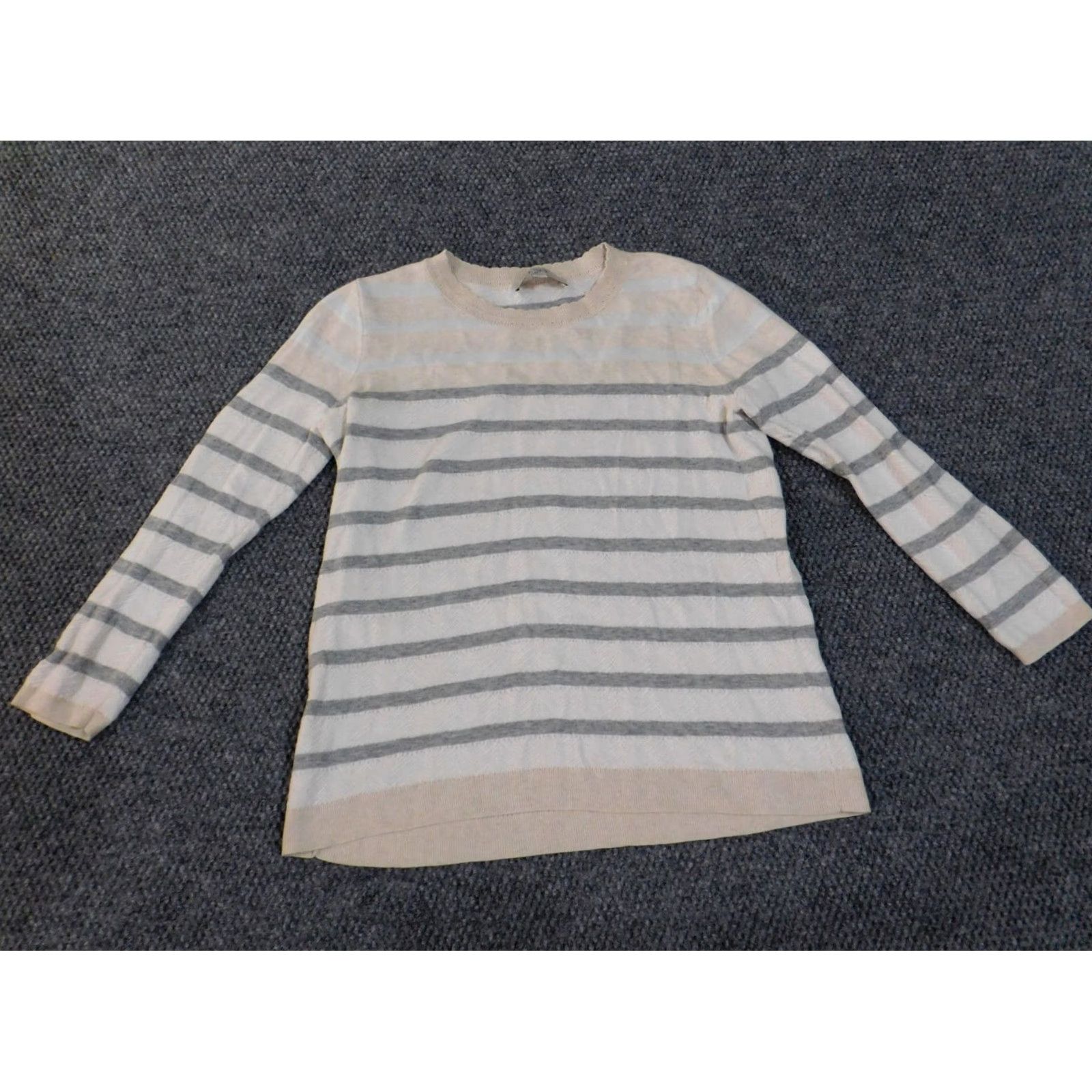 Loft LOFT Sweater Shirt Womens Medium White Striped Crew Neck Pullover Cotton Knit Colorful Modern Modern Casual Size M / US 6-8 / IT 42-44 - 2 Thumbnail