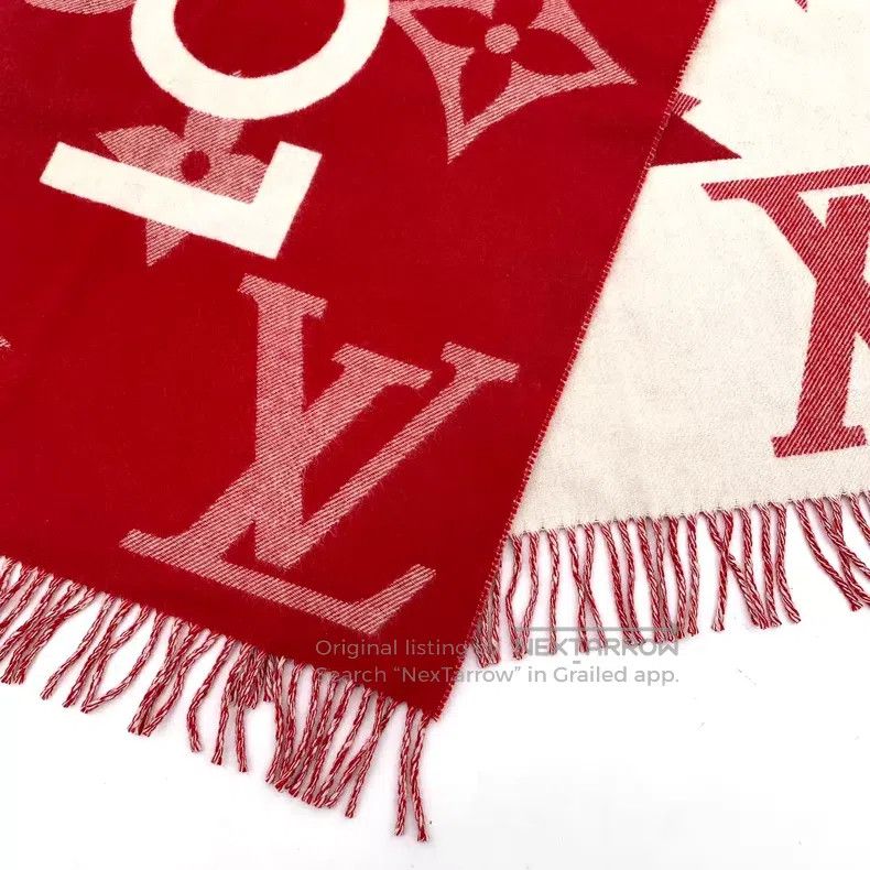 Louis Vuitton Louis Vuitton Red logo presbyopic printed cashmere fringe Size ONE SIZE - 6 Thumbnail