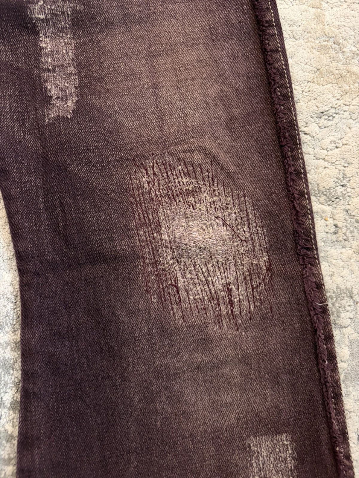 Obelisk Maroon Distressed Flared Curve Denim Size US 31 - 7 Thumbnail