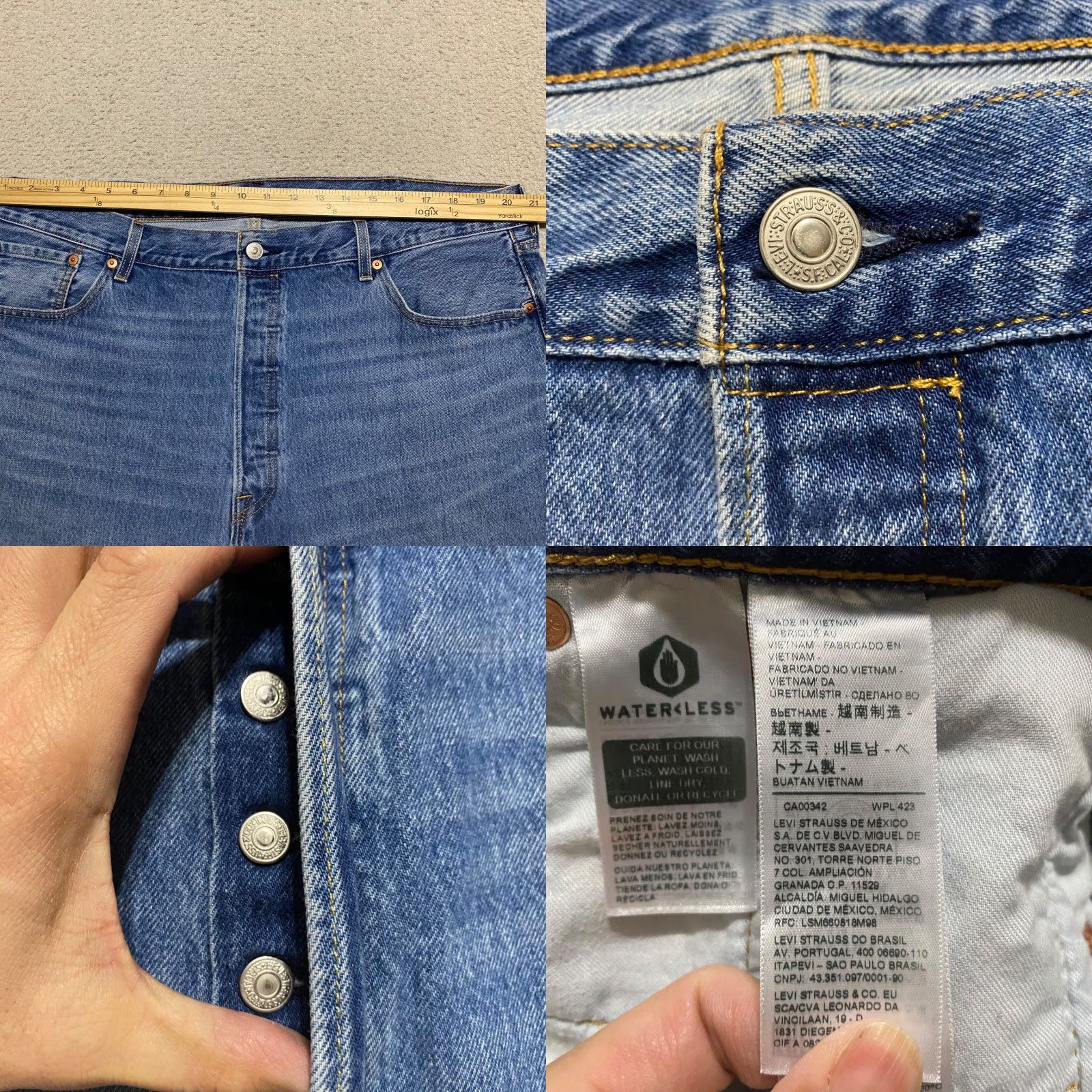 Levi's Levis 501 Jeans Mens 42x30 Blue Denim Straight Button Fly Classic Medium Wash Size US 40 / EU 56 - 8 Thumbnail