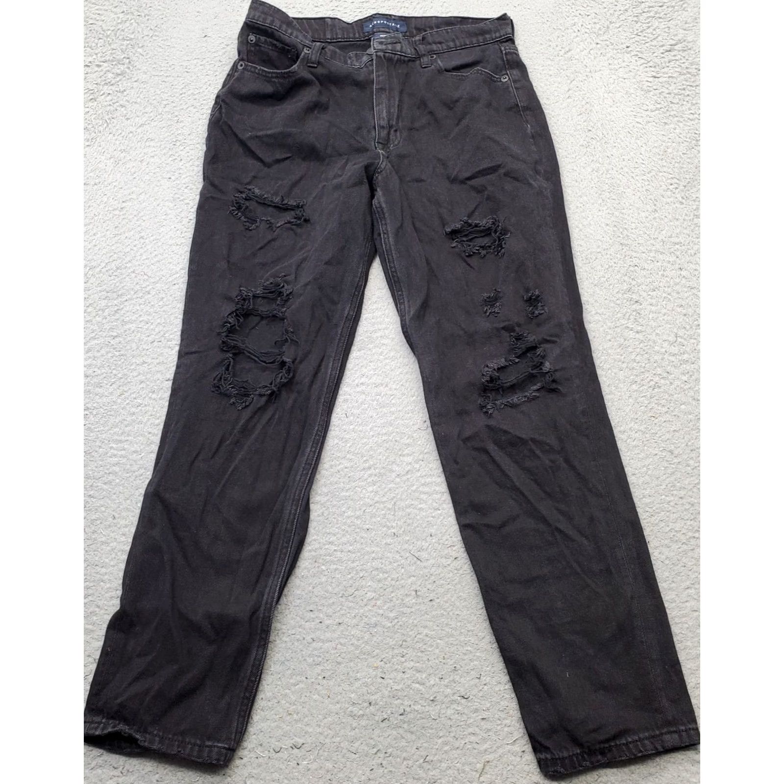 Vintage Aéropostale Mom Jeans Women's 6 Black Denim Distressed Comfort Fit Straight Leg Jeans Size 28" / US 6 / IT 42 - 2 Thumbnail