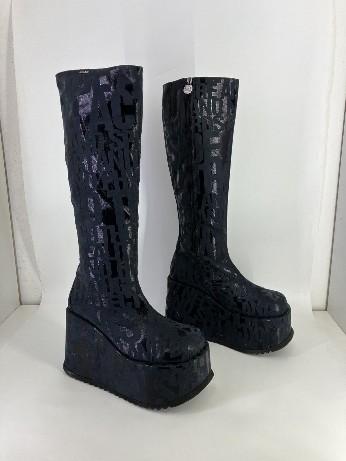 Vintage Rock Bull black faux leather chunky platform knee boots 90s Size US 11 / IT 41 - 2 Thumbnail