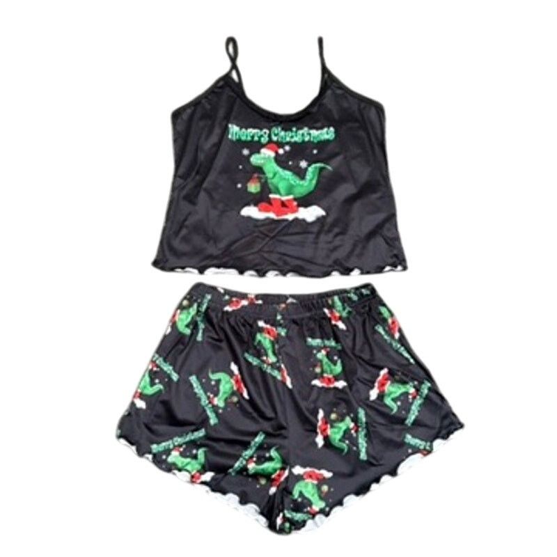 Shein Woman's Dino Merry Christmas Pajama Set in Black, Size S Size ONE SIZE - 1 Thumbnail