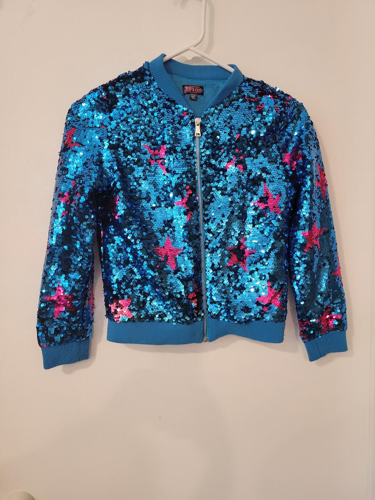 Other Justice Girls' Blue Sequin Star Bomber Jacket Size 7/8 Size M / US 6-8 / IT 42-44 - 1 Thumbnail