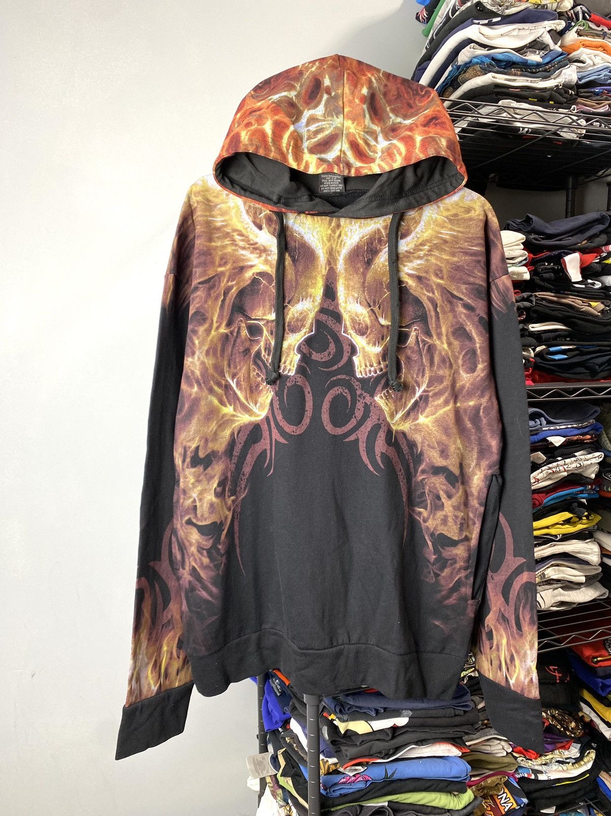 Vintage Vintage Spiral Full Print Flame Skull Hoodie Megadeth Korn Size US L / EU 52-54 / 3 - 1 Thumbnail