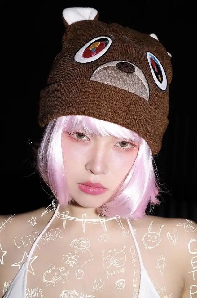 Japanese Brand × Vintage Cute Bear Knit Embroidered Wool Hat Size ONE SIZE - 2 Thumbnail