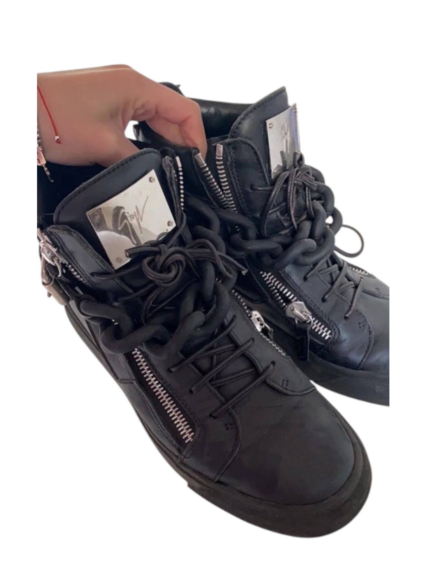 Giuseppe Zanotti Giuseppe Zanotti Black Leather Chain Silver Plate , 2010s Size US 7 / EU 40 - 1 Thumbnail