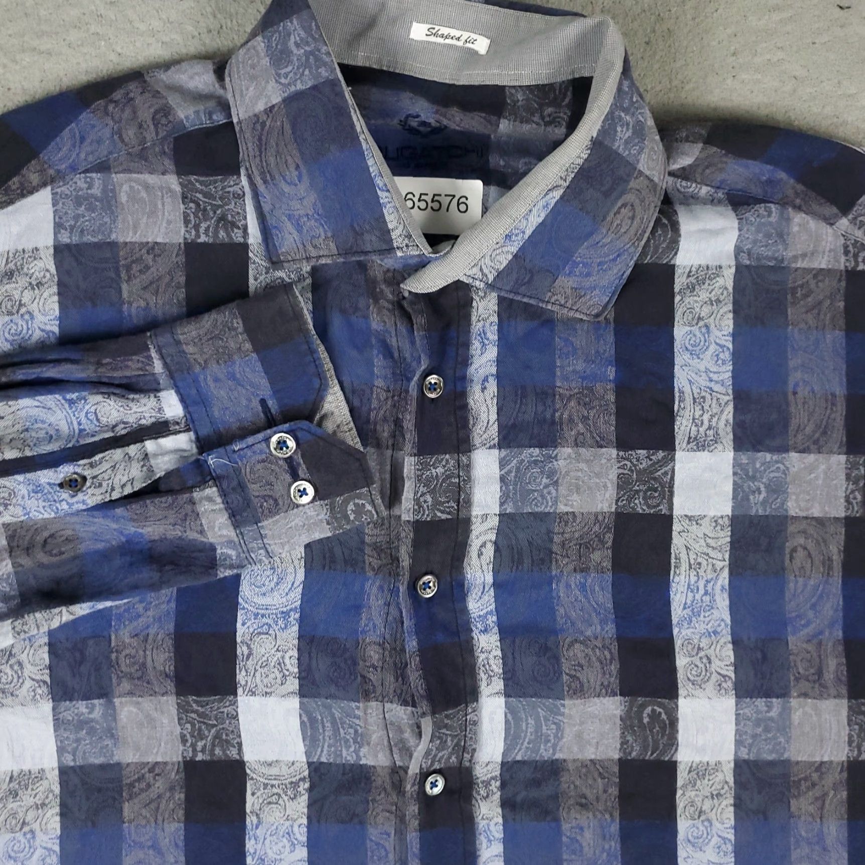 BUGATCHI Bugatchi Uomo Shirt XL Men Blue Plaid Button-Up Long Sleeve Size US XL / EU 56 / 4 - 2 Thumbnail