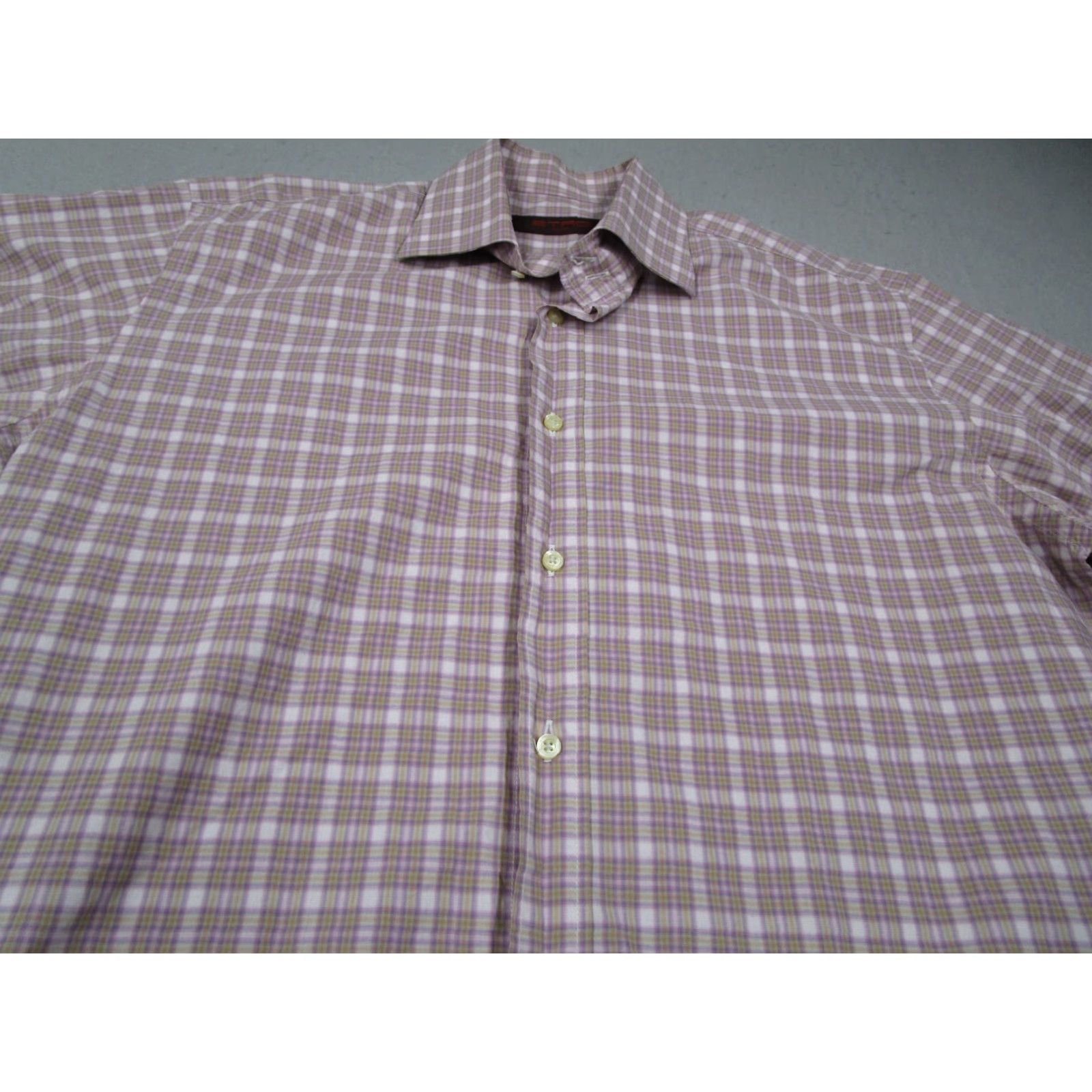 Etro ETRO Shirt Mens 42 Purple Button-Up Long Sleeve Check Knit 100% Cotton Made in Italy Size US XL / EU 56 / 4 - 2 Thumbnail