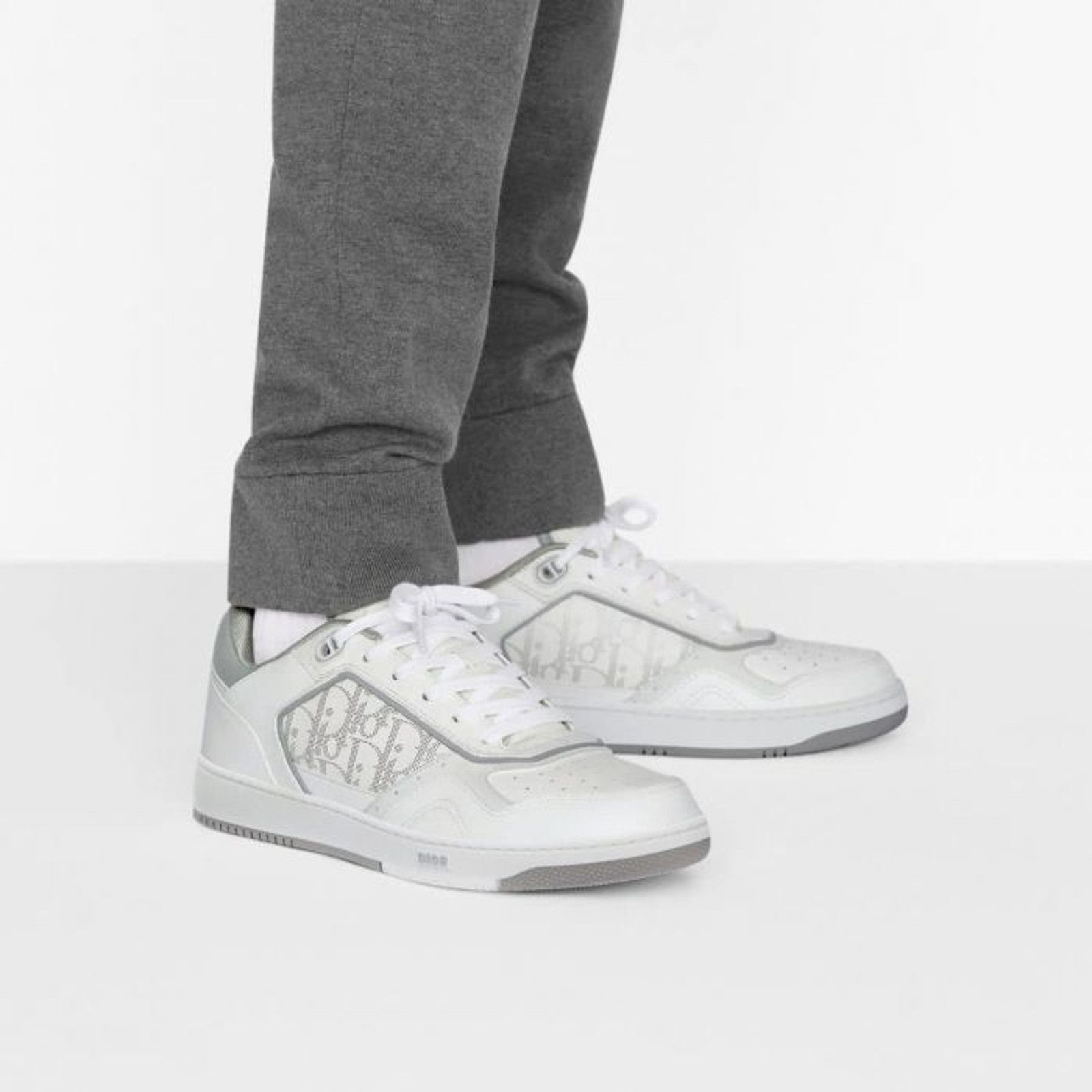 Dior Dior Mens B27 White Grey Leather Low Top Sneakers 44 11 Size US 11 / EU 44 - 3 Thumbnail