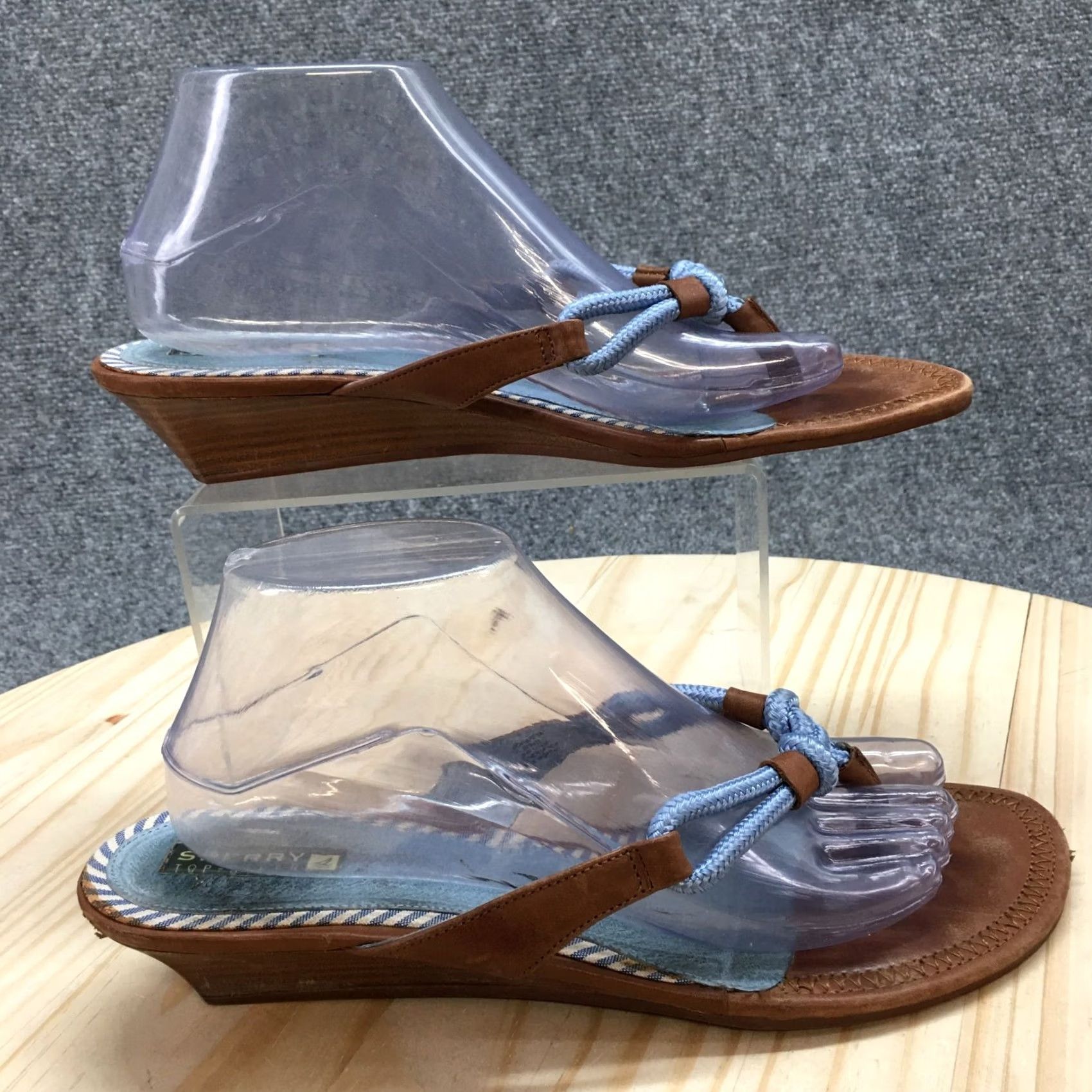 Sperry Sperry Sandals Womens 10 Brown Leather Blue Rope Thong Wedge Heels Slip On Size US 10 / IT 40 - 2 Thumbnail