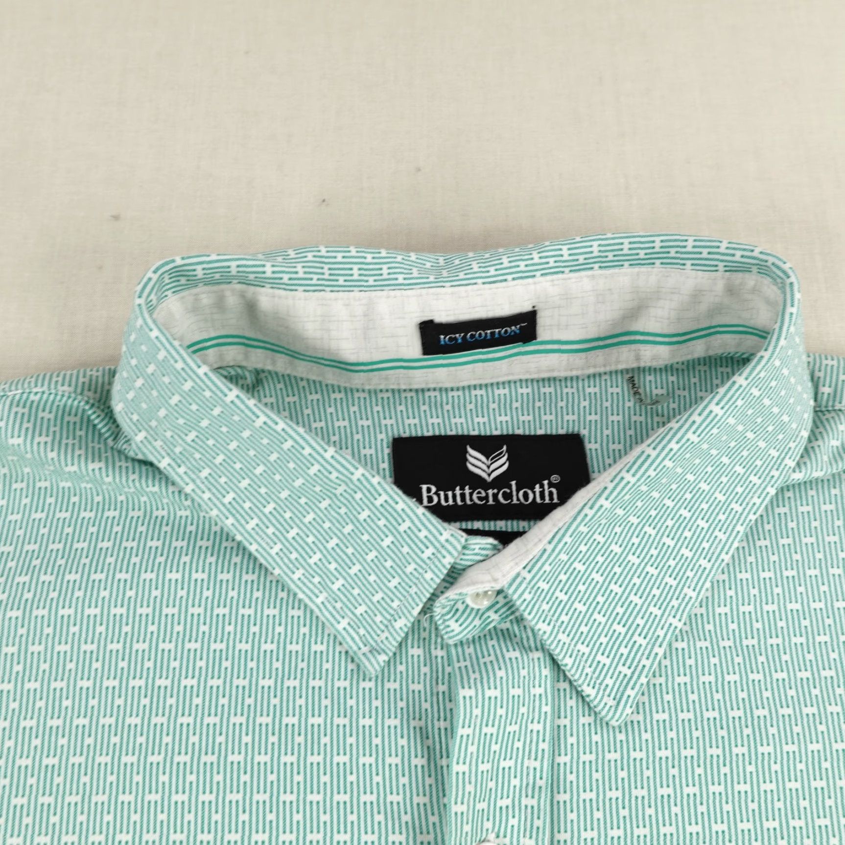 Vintage VINTAGE Buttercloth Shirt Men 3XL Green Geometric Long Sleeve Button Collared Knit Casual Business Formal Size US XXL / EU 58 / 5 - 2 Thumbnail