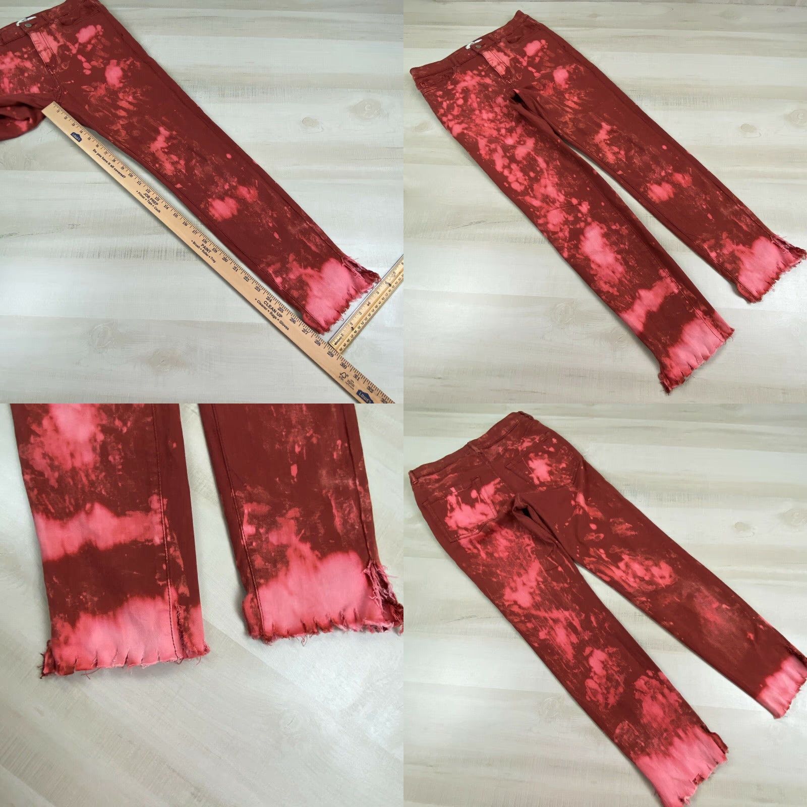 Forever 21 Forever 21 Womens High Rise Skinny Jeans 29 Red Bleach Splattered Raw Hems Cotton Blend Regular Fit Size 29" - 8 Thumbnail