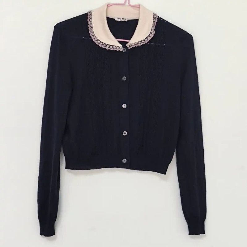 Miu Miu Miu Miu Navy Floral Cashmere Blend Cardigan 0089 Size M / US 6-8 / IT 42-44 - 1 Thumbnail