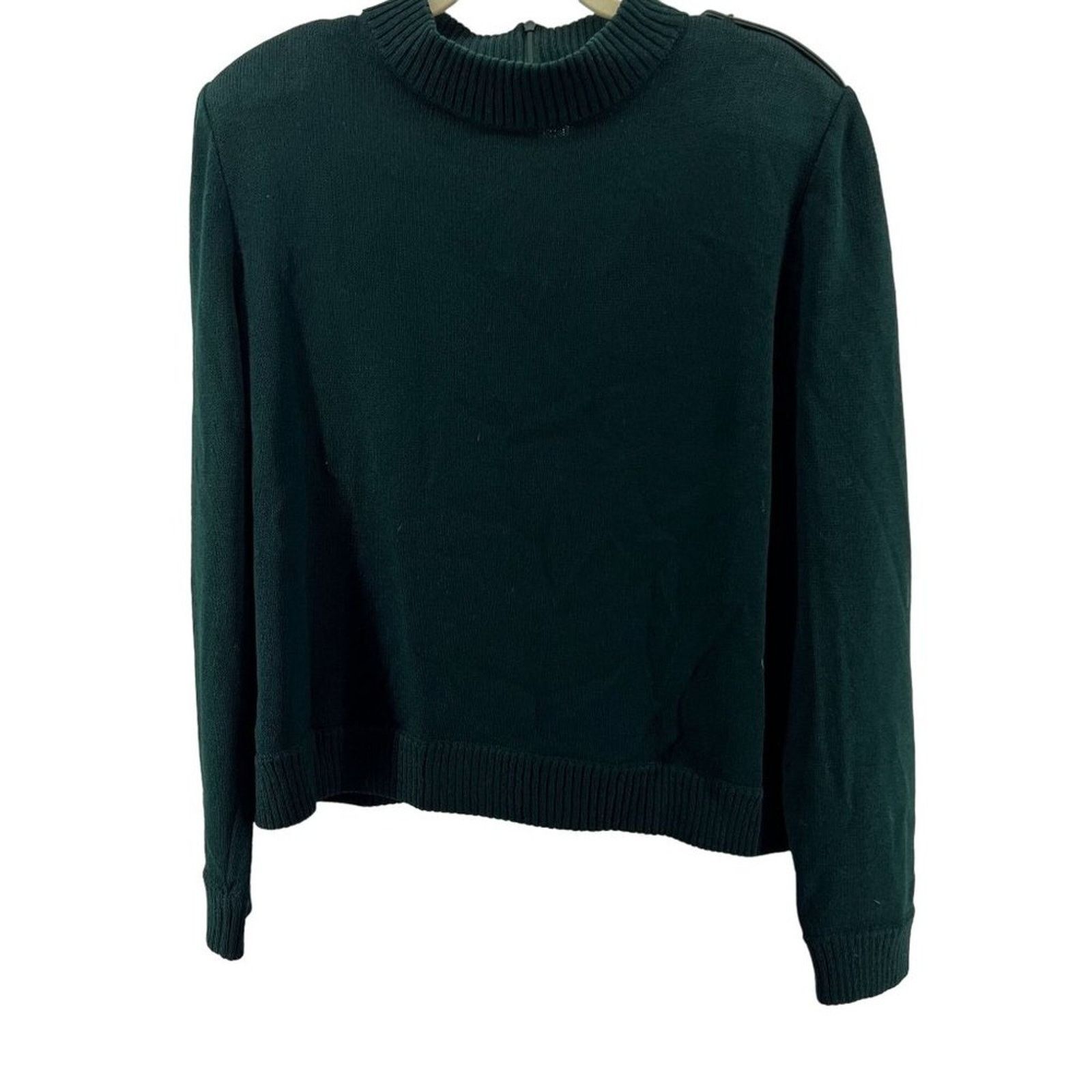 St. John VTG St John Dark Green Knit Sweater Leather Shoulder Size 14 Size XL / US 12-14 / IT 48-50 - 2 Thumbnail