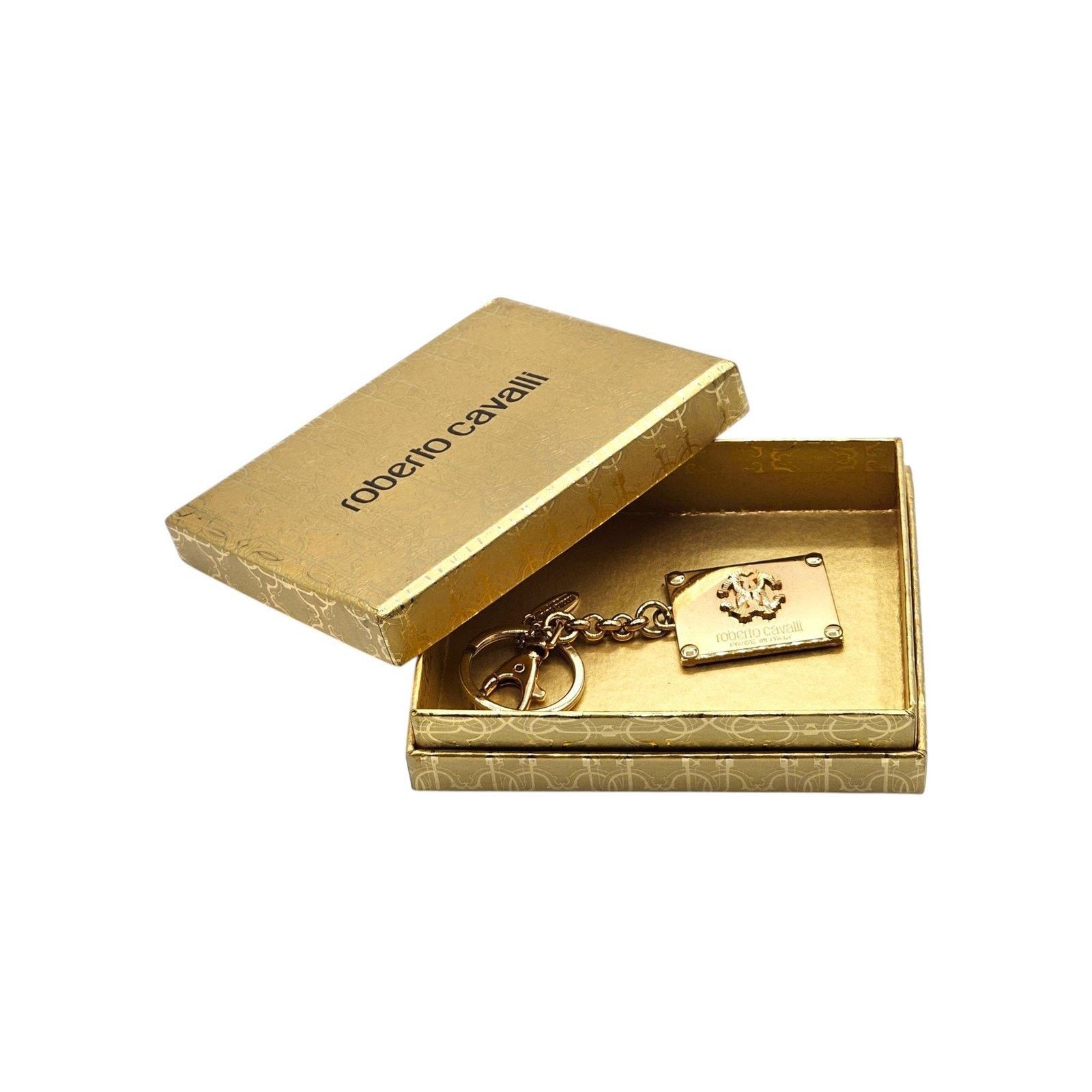 Roberto Cavalli Gold Tone Logo Plaque Keychain Bag Charm - New Size ONE SIZE - 2 Thumbnail