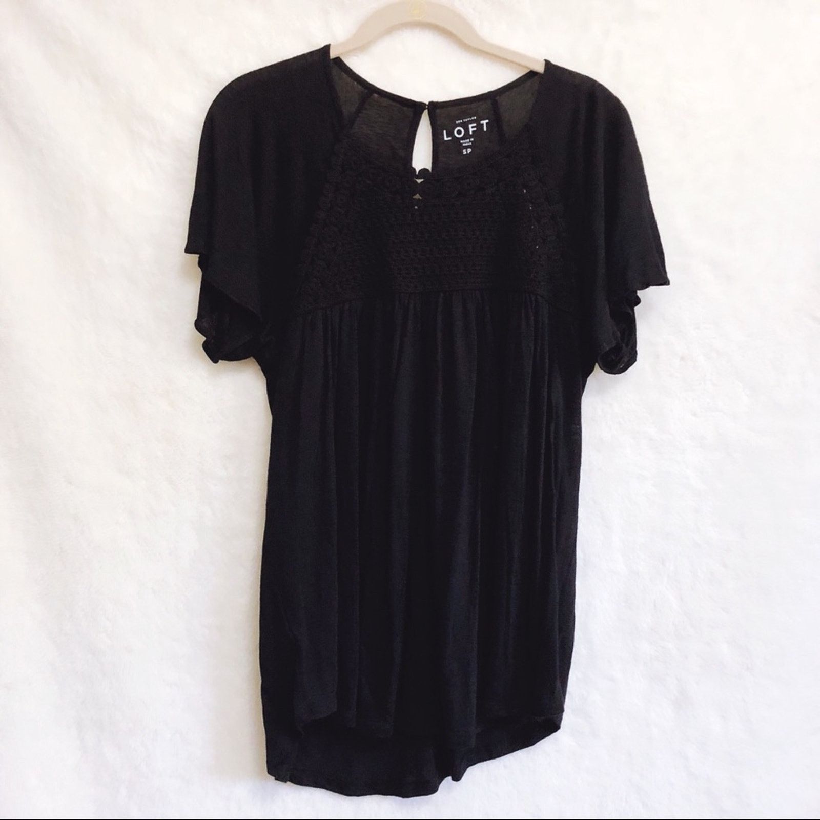 Loft LOFT Black Crochet Yoke Top Size S / US 4 / IT 40 - 1 Thumbnail