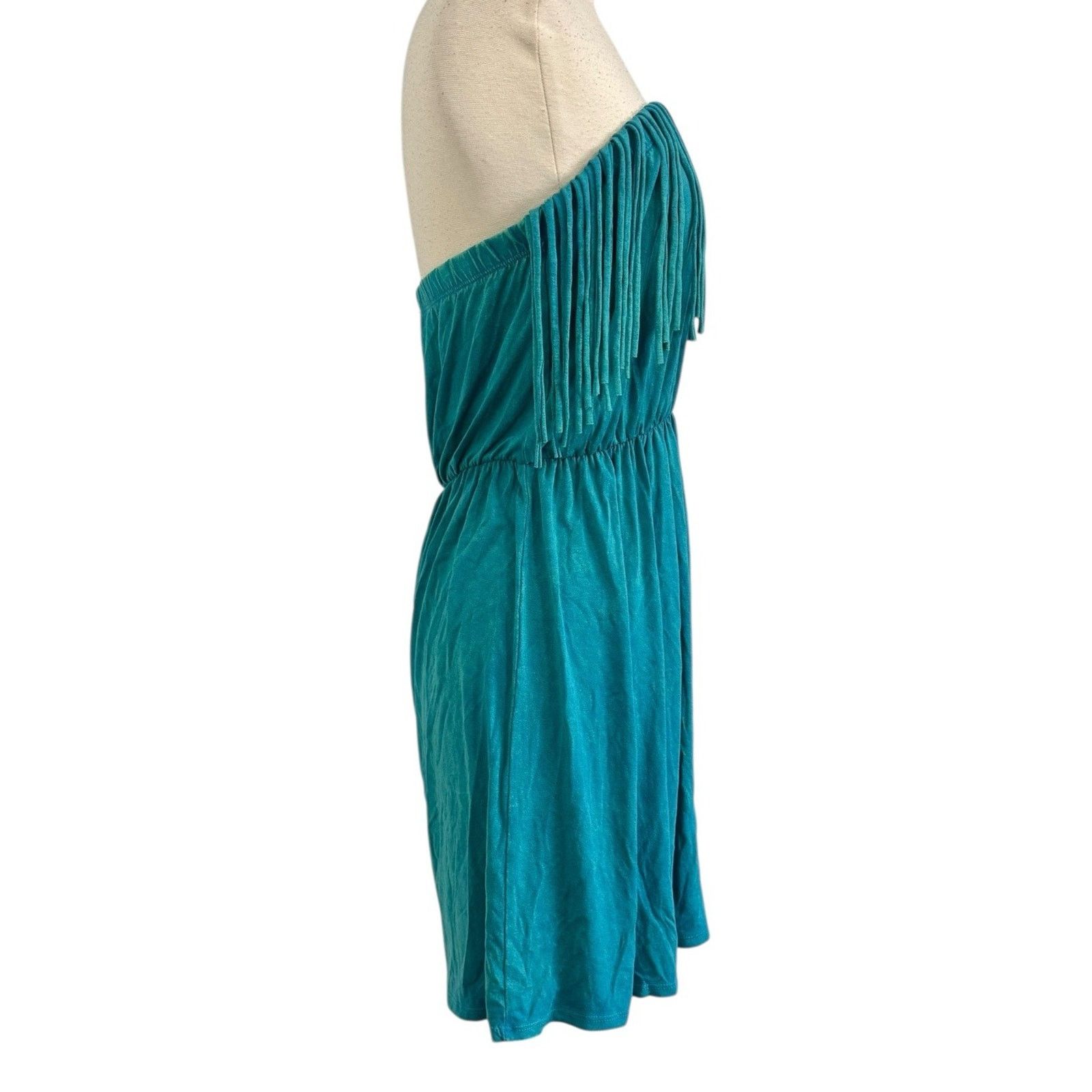 Other VTG T PARTY 90s Y2K Turquoise Fringe Mini Strapless Dress Size L / US 10 / IT 46 - 6 Thumbnail