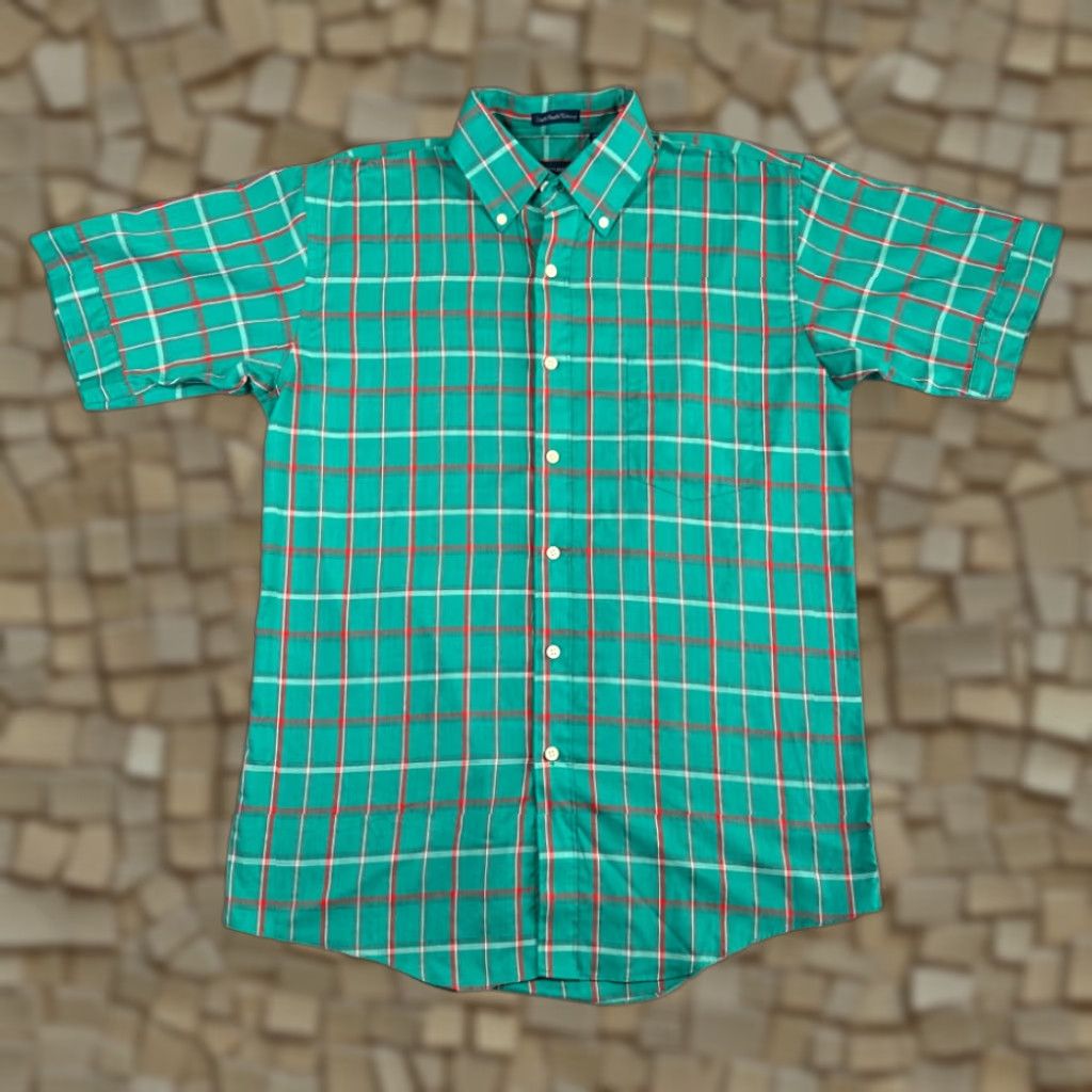 Vintage VINTAGE Manhattan Shirt Adult MEDIUM Green Plaid Button-Down Natural USA 80s Manhattan Mens Shirt Size US M / EU 48-50 / 2 - 1 Thumbnail
