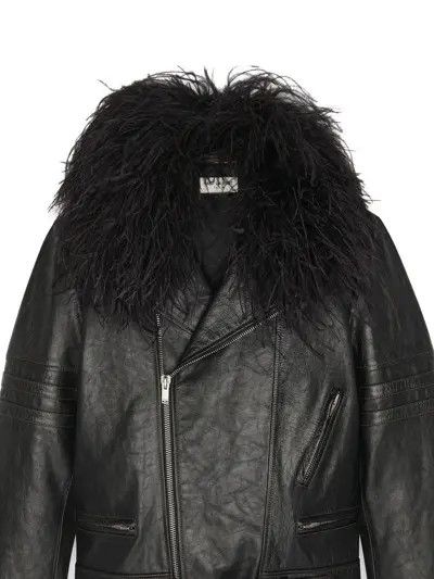 Saint Laurent Paris o1b1hav110924 Biker Jacket in Leather and Feathers in Noir Size M / US 6-8 / IT 42-44 - 8 Thumbnail