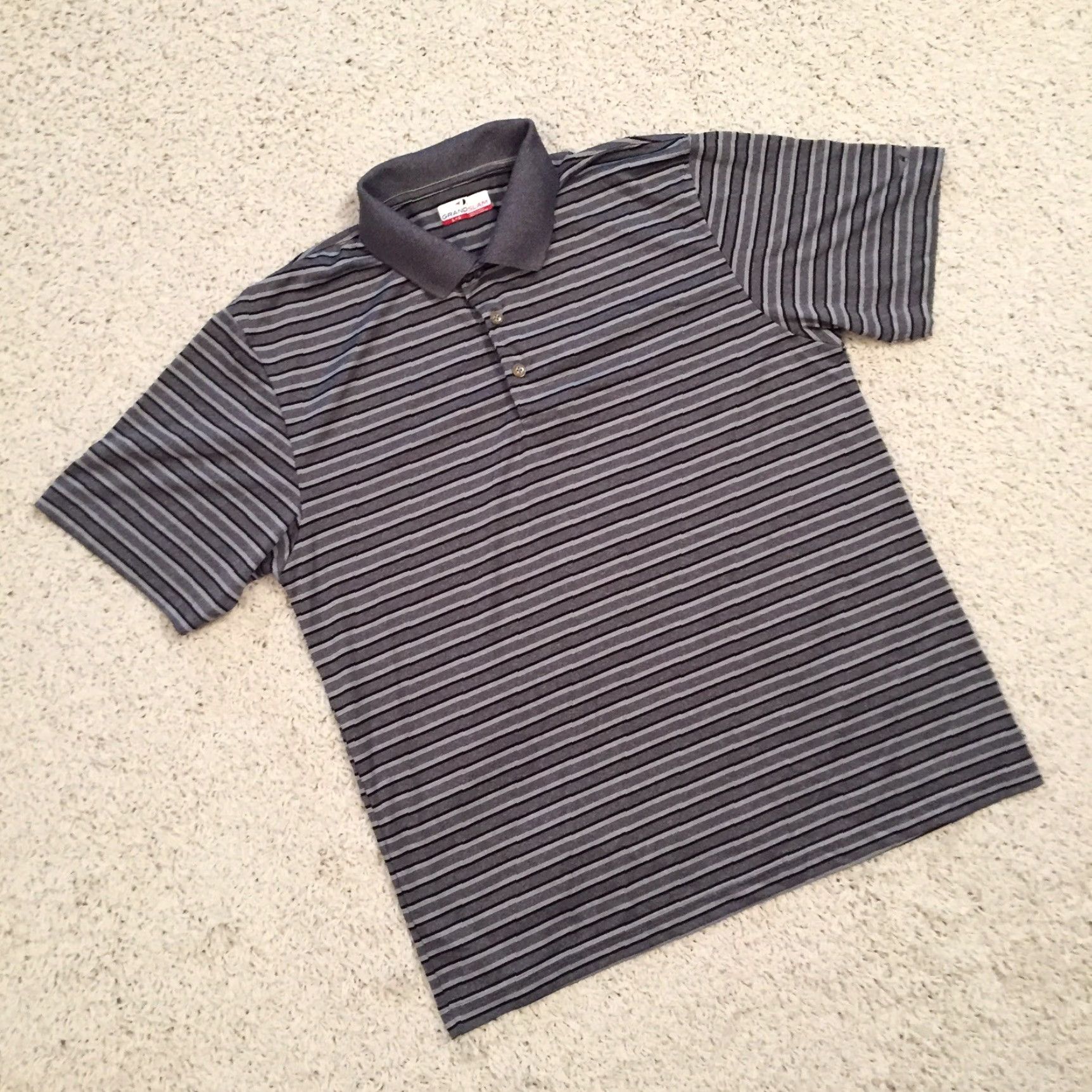 Vintage Grand Slam Polo Shirt Mens Large Gray Striped Short Sleeve Size US L / EU 52-54 / 3 - 5 Thumbnail