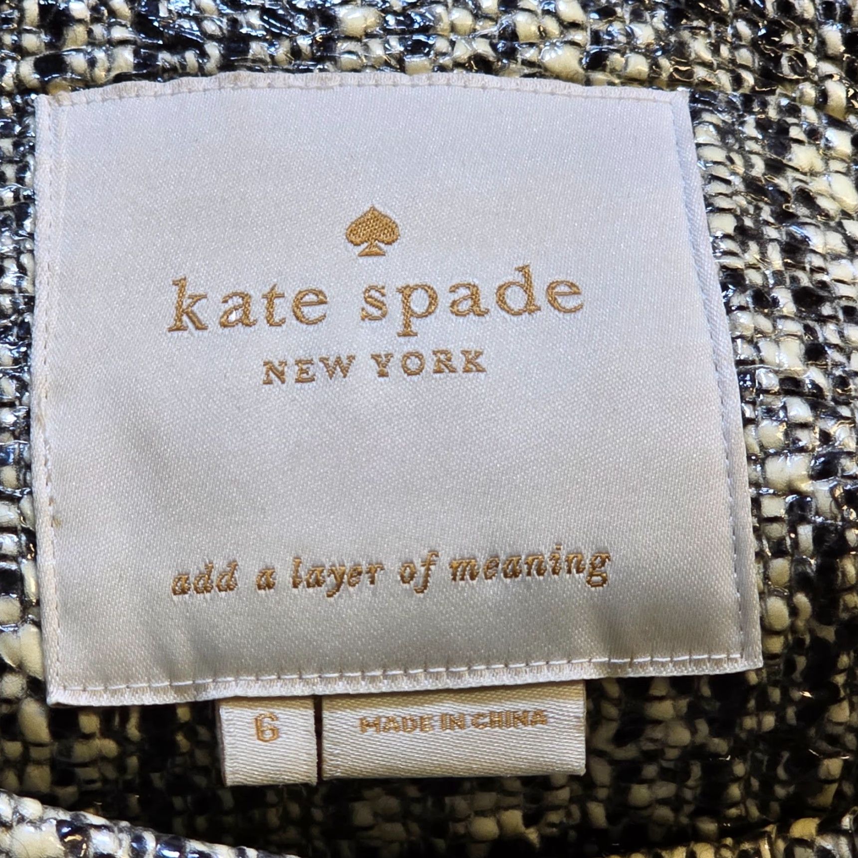 Vintage kate spade new york Jacket Womens 6 Black White Tweed Erika Laquered Coated Classic Regular Lined Coat/Casual Party/Cocktail Winter Fall Spring Size M / US 6-8 / IT 42-44 - 3 Thumbnail