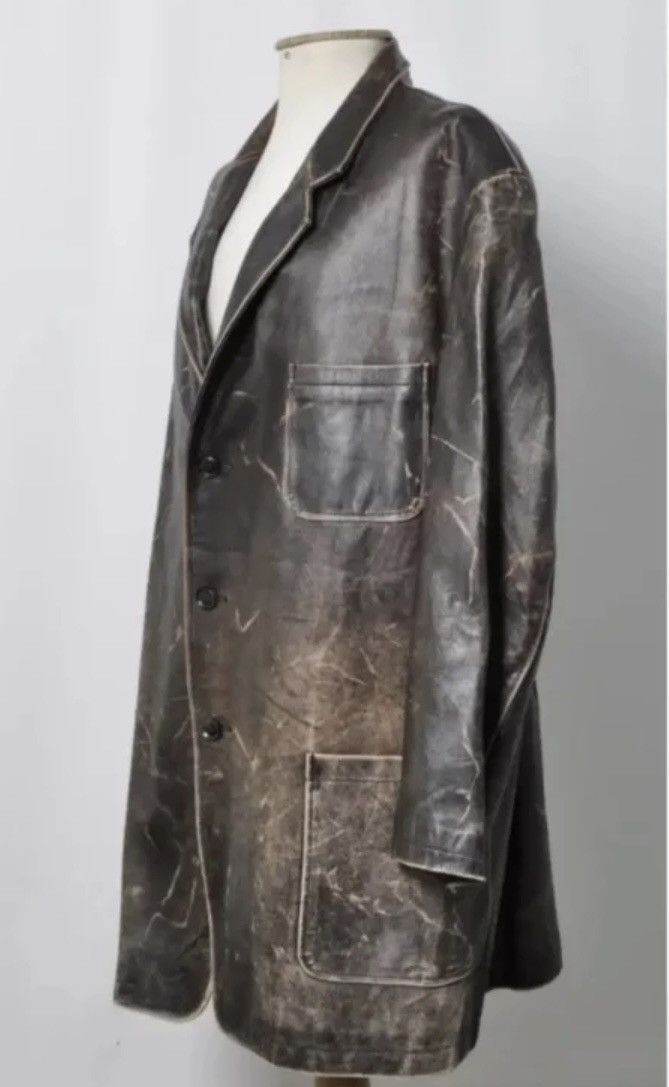 Yohji Yamamoto Yohji Yamamoto Pour Homme Distressed Leather Coat (Rare) Size US M / EU 48-50 / 2 - 14 Thumbnail