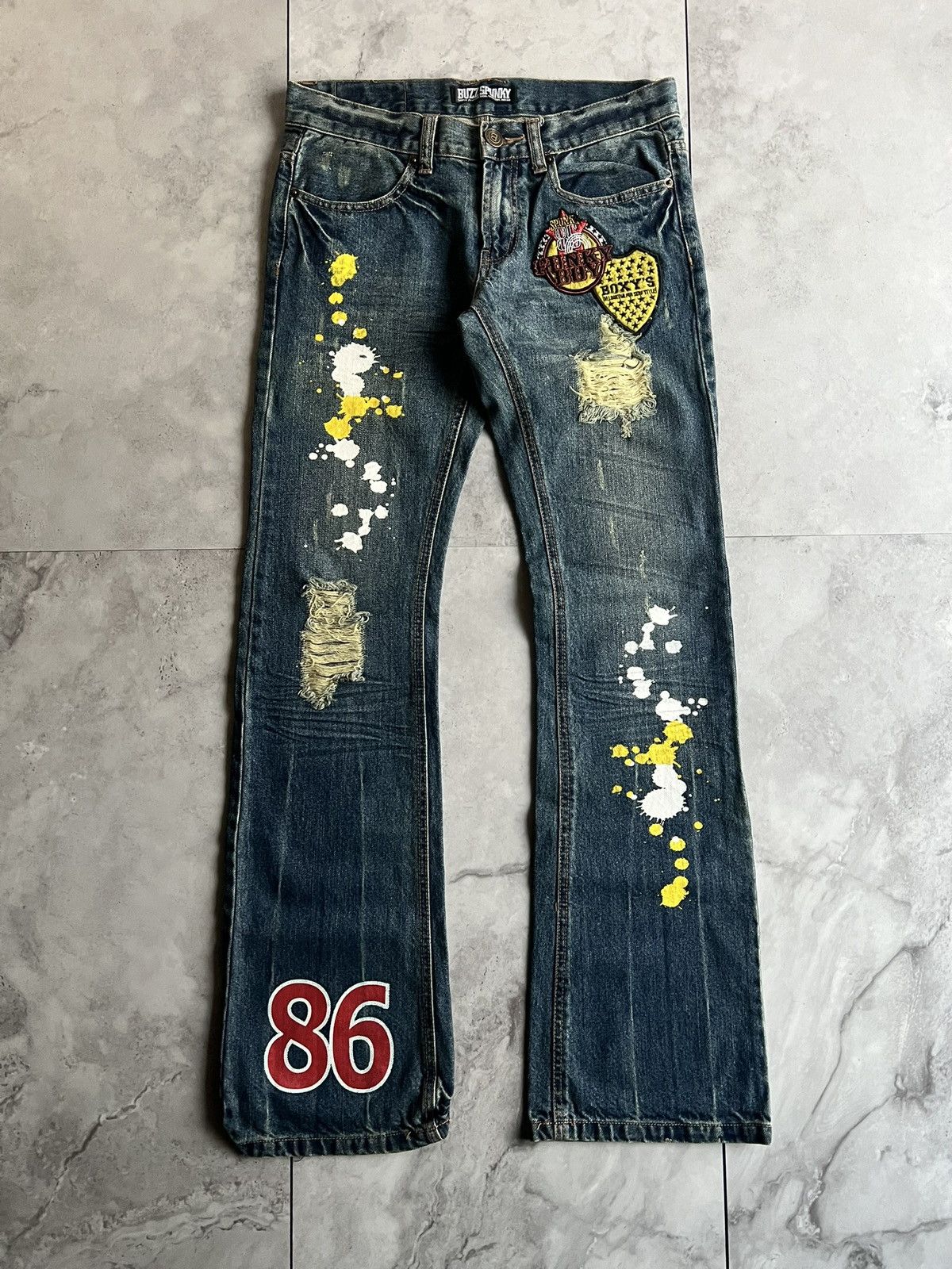 Japanese Brand Buzz Spunky Paint Splatter Embroidered Jeans Size US 30 / EU 46 - 1 Thumbnail