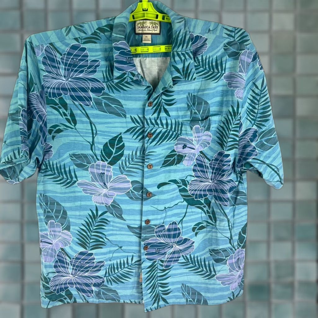 Vintage Jamaica Jaxx Hawaiian Shirt XL Blue Floral Short Sleeve Men's 100% Silk Size US XL / EU 56 / 4 - 1 Thumbnail