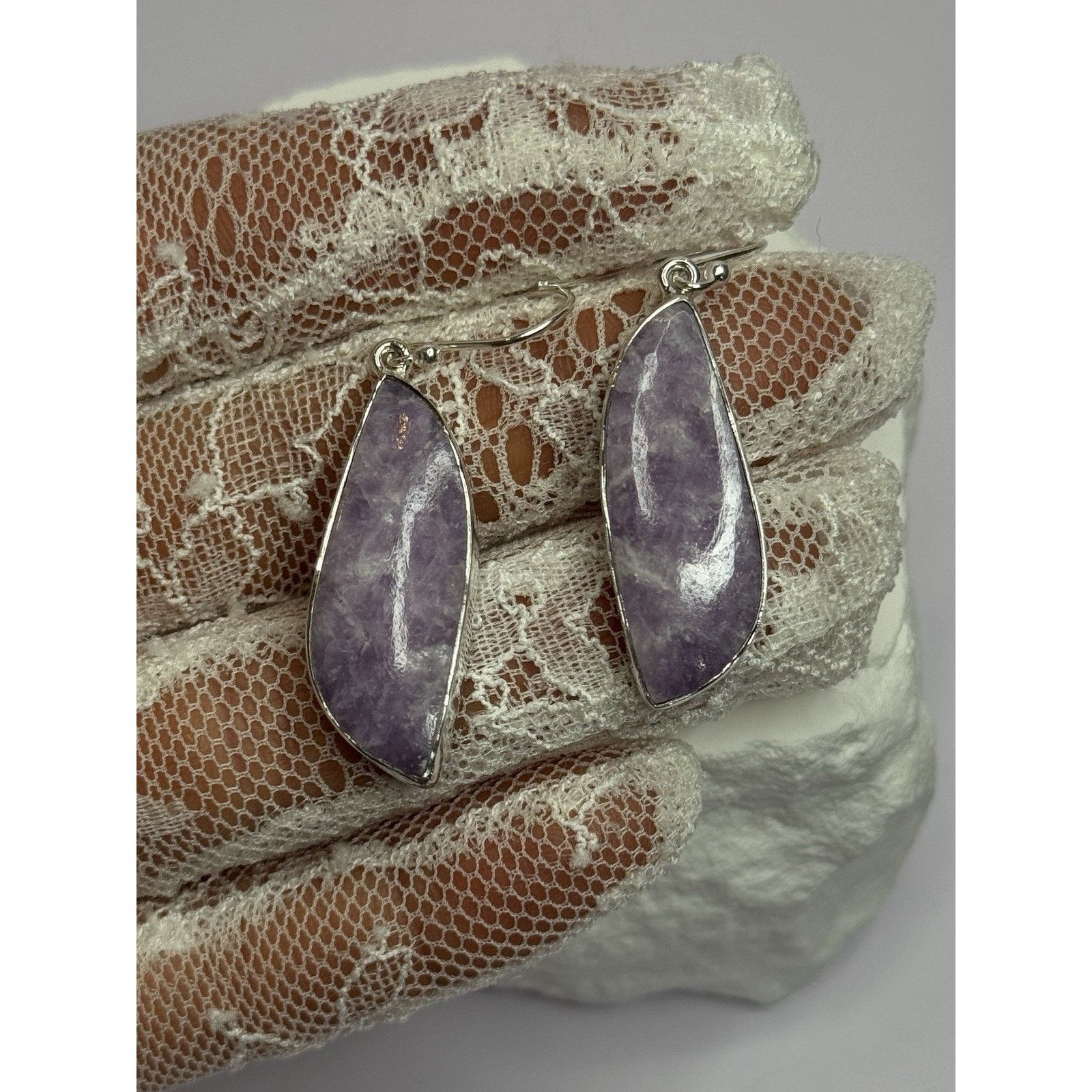 Jewelry 925 STERLING SILVER LEPIDOLITE EARRINGS LENGTH 2 INCH Size ONE SIZE - 3 Thumbnail