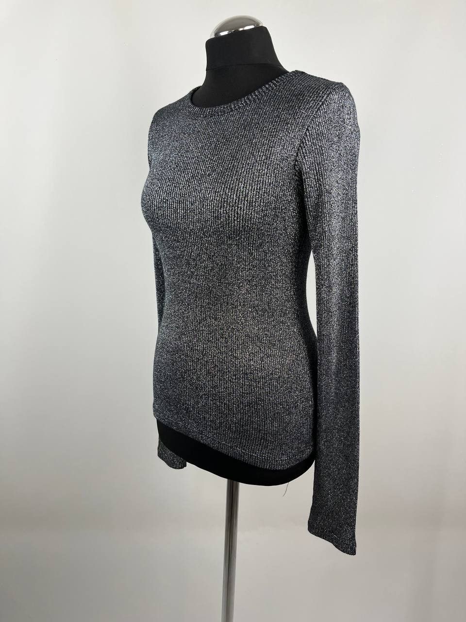 Other MIKUTA Metallic Ribbed Knit Top Silver Black Long Sleeve Size S / US 4 / IT 40 - 2 Thumbnail
