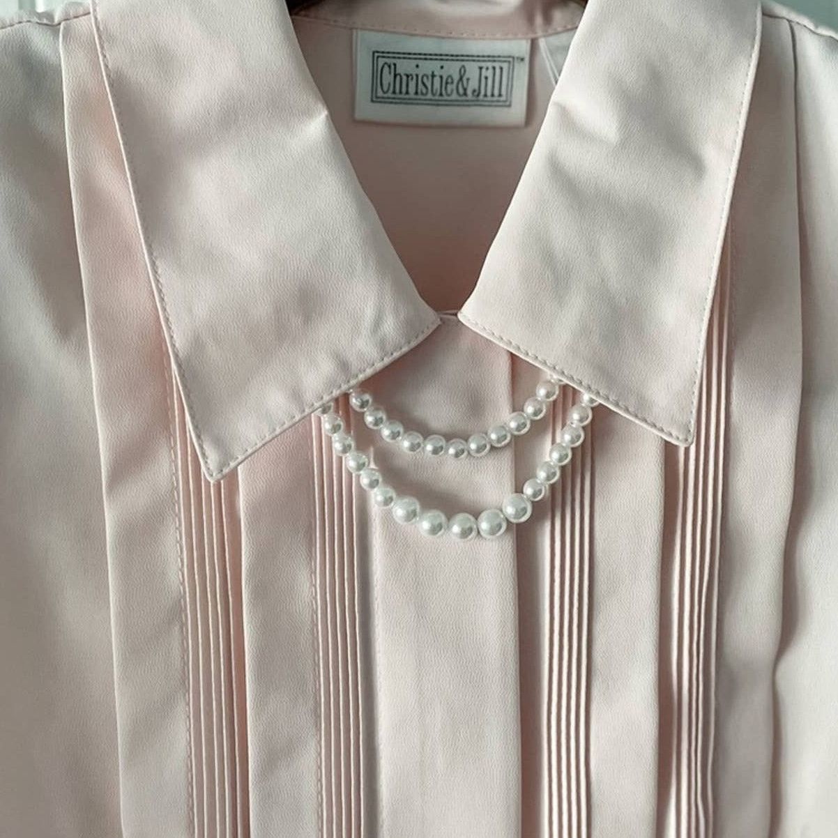 Vintage Vintage pale pink pleated blouse w/ pearl collar M Size M / US 6-8 / IT 42-44 - 3 Thumbnail