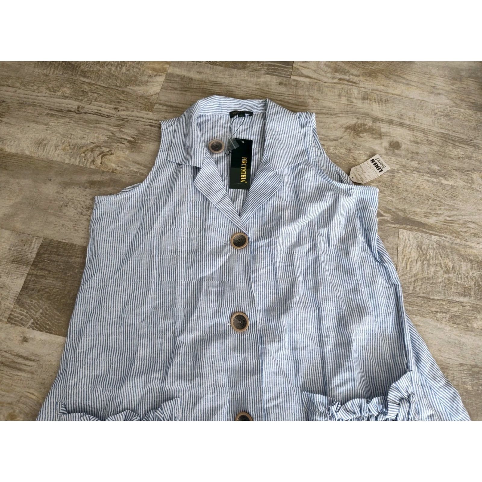 Vintage VINTAGE None Linen Blend Striped Shirt Dress Casual Women S Blue & White Sleeveless 90s Designer Size S / US 4 / IT 40 - 5 Thumbnail