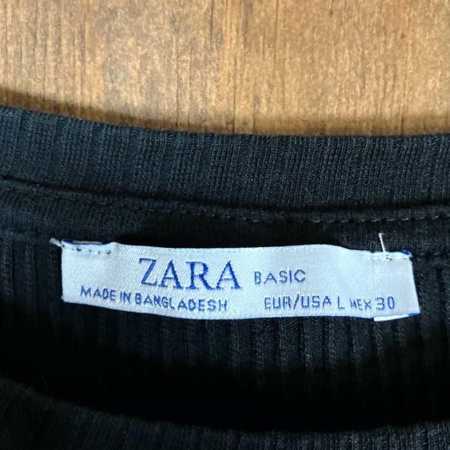 Zara ZARA Womens Shirt Black Ribbed Crew Neck Button Wrist Long Sleeve Stretch Large Size L / US 10 / IT 46 - 6 Thumbnail