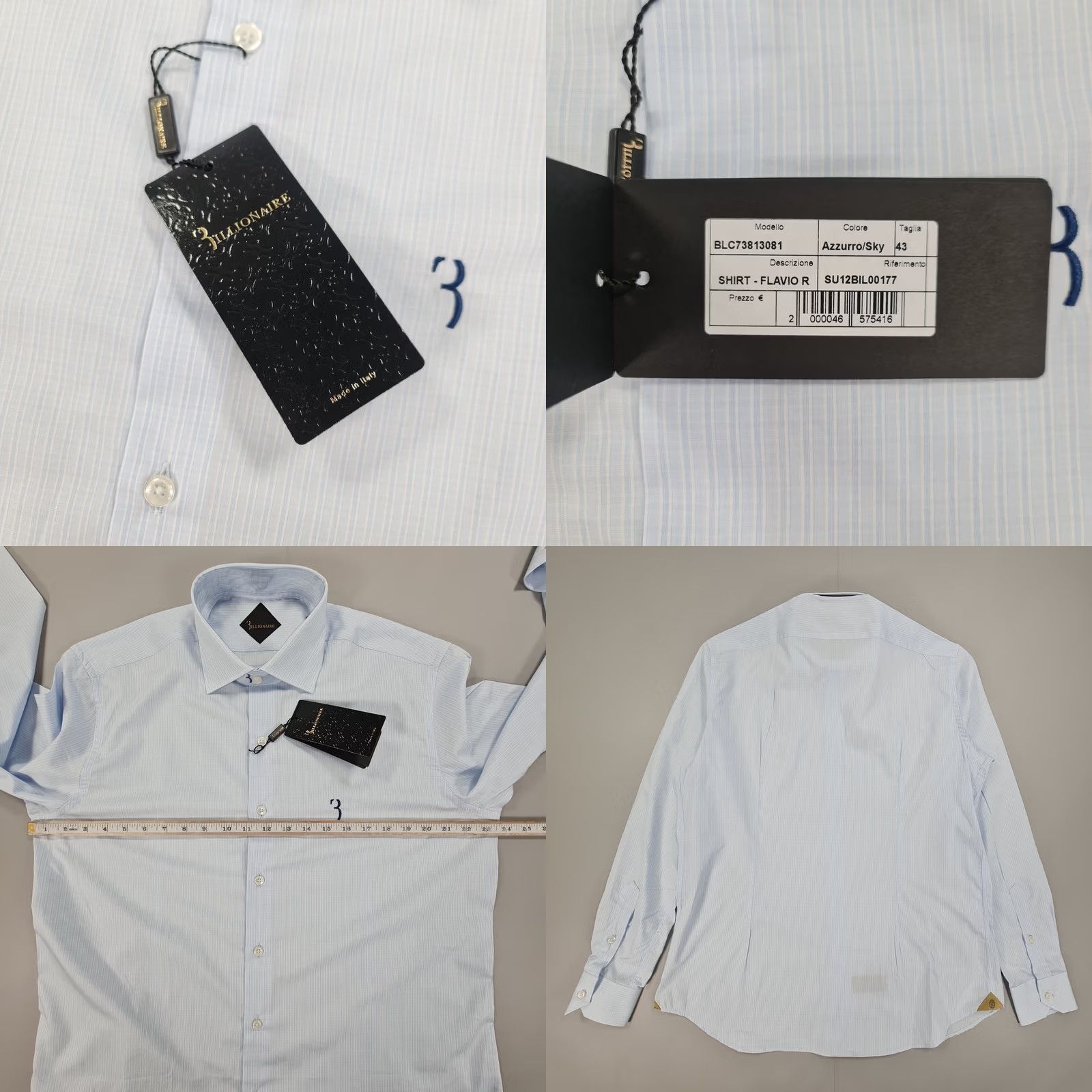 Vintage Billionaire Couture Mens Shirt Light Blue XL 17 Check Cotton Button Up Size US XL / EU 56 / 4 - 8 Thumbnail
