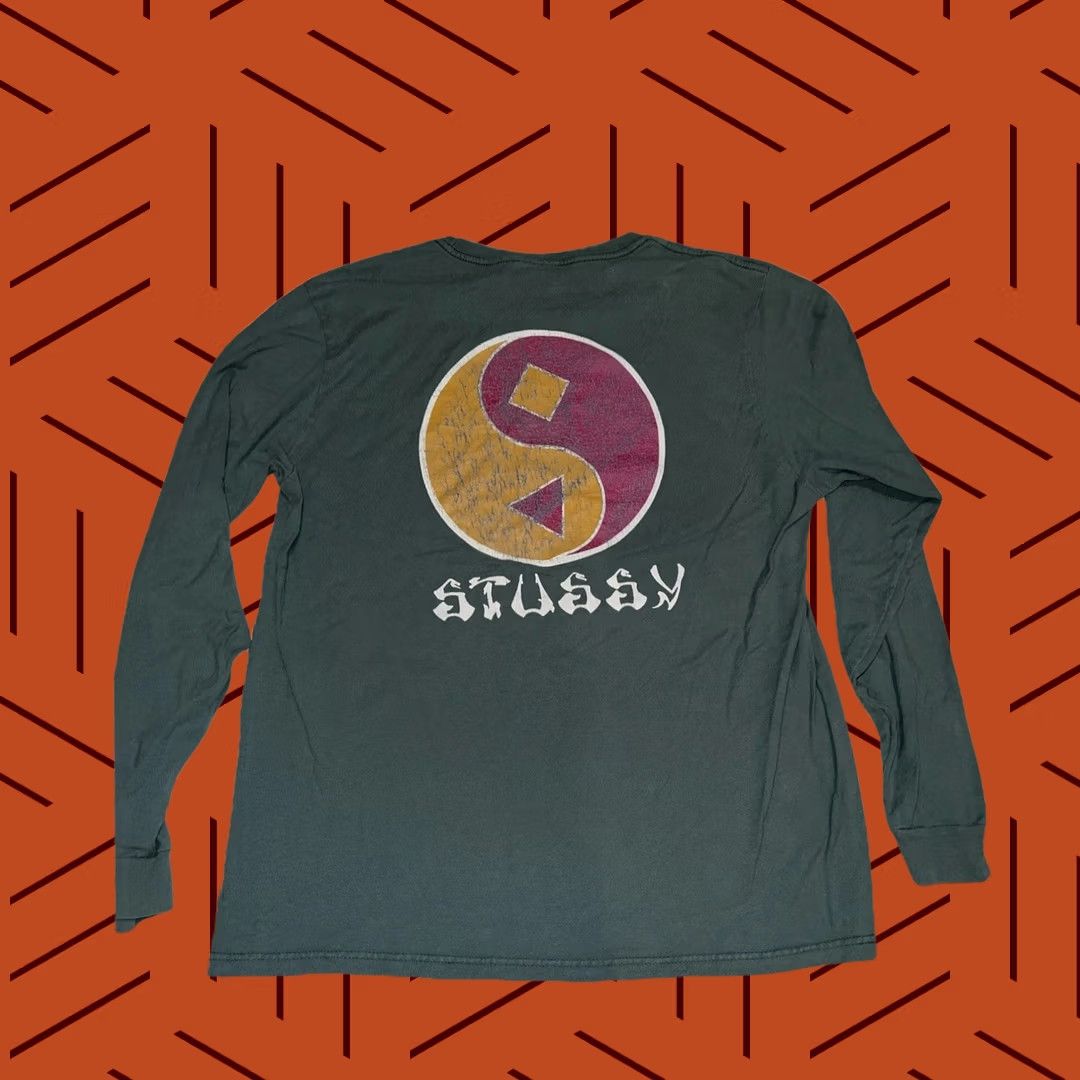 Vintage VINTAGE Stussy Shirt T-Shirt Long Sleeve M Green Skateboarder Ying Yang Graphic Print Men/Men's Regular Fit Size US M / EU 48-50 / 2 - 1 Thumbnail