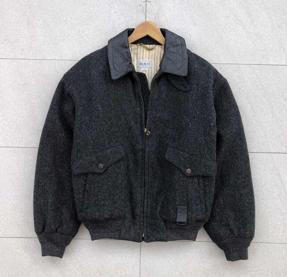 Bill Blass VTG Bill Blass Collar Elbow Patch Leather Wool Bomber Jacket Size US L / EU 52-54 / 3 - 2 Thumbnail