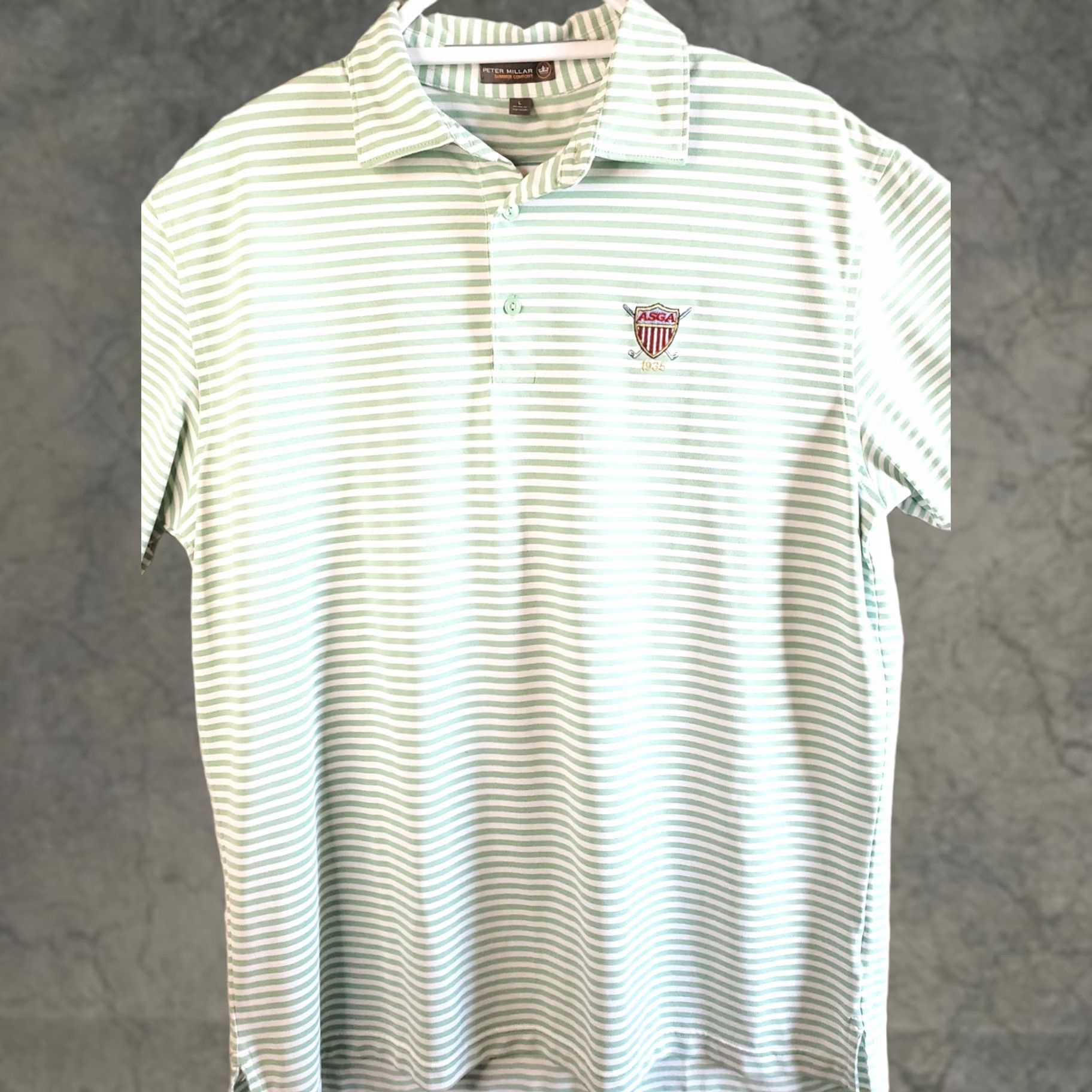 Peter Millar Peter Millar Summer Comfort Polo Shirt Striped Short Sleeve Button Front Mens L Green White Size US L / EU 52-54 / 3 - 1 Thumbnail