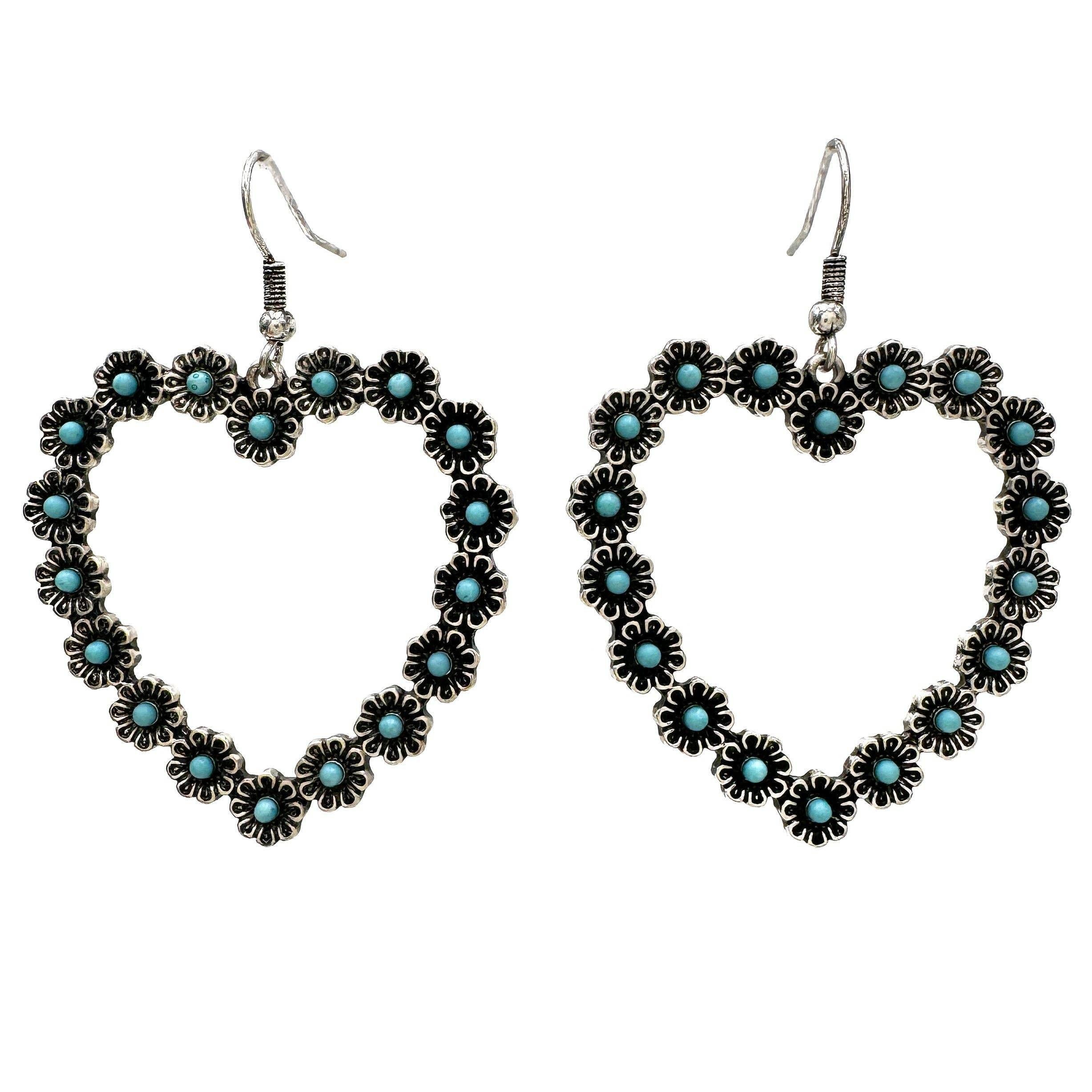Other Vibrant Turquoise Heart Earrings with Bohemian Floral Design Size ONE SIZE - 8 Thumbnail