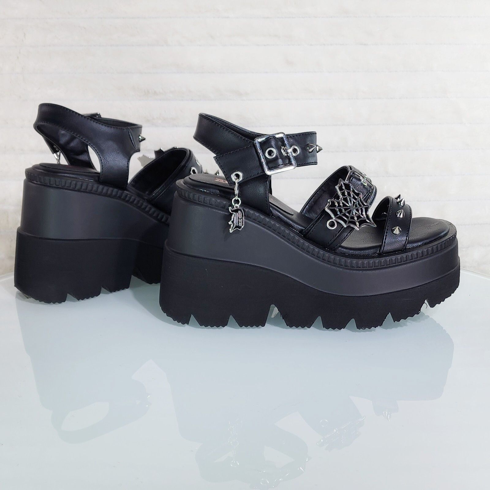 Other Shaker 13 Black Matte 4.5" Wedge Heel Gothic Sandals Studs A Size US 9 / IT 39 - 4 Thumbnail