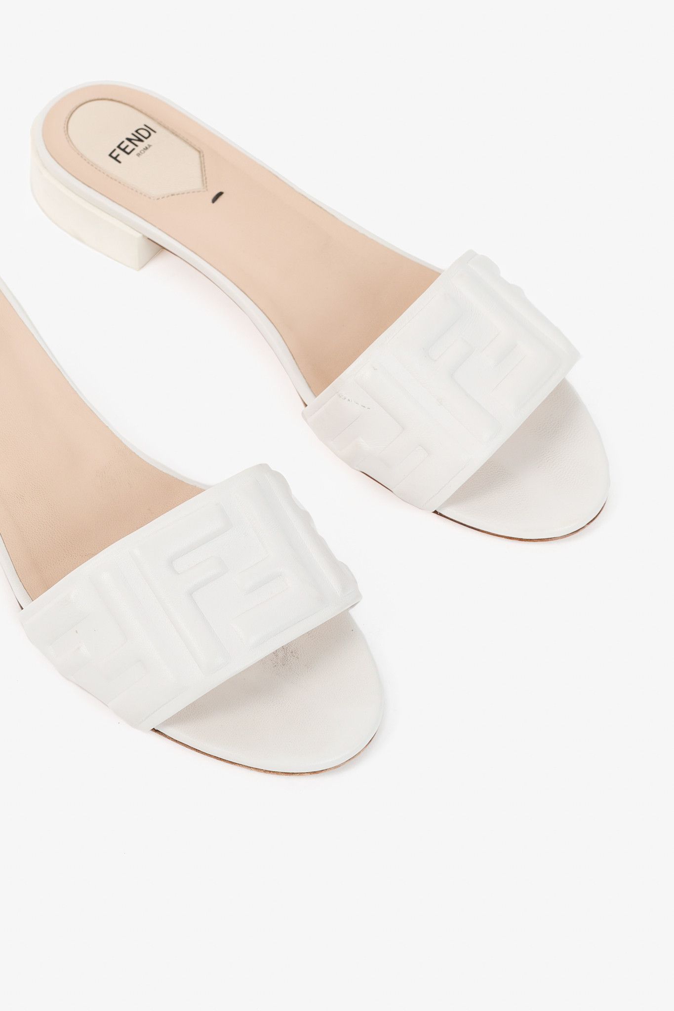 Fendi Fendi White FF-Embossed Leather Mules Size US 9 / IT 39 - 6 Thumbnail