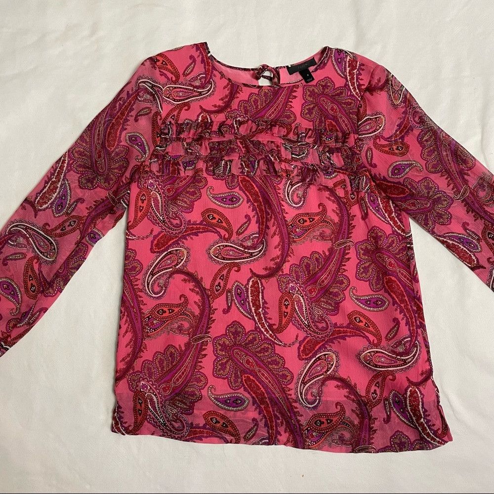 J.Crew J. Crew Ruffle Front Paisley Silk Pink Blouse Size 2 Size XS / US 0-2 / IT 36-38 - 6 Thumbnail