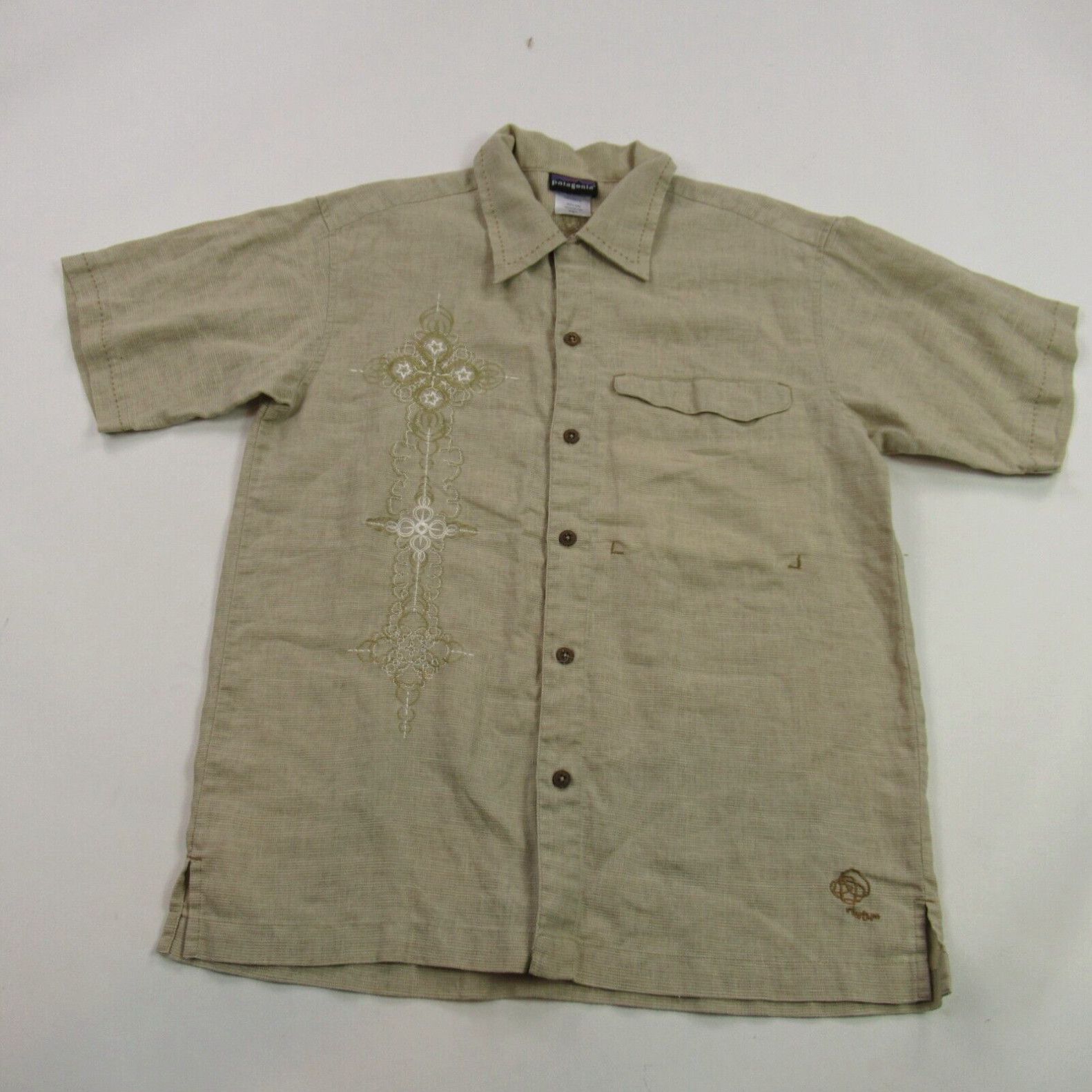 Image of Patagonia Shirt Mens Small Short Sleeve Button Front Casual Pocket Rhythm in White