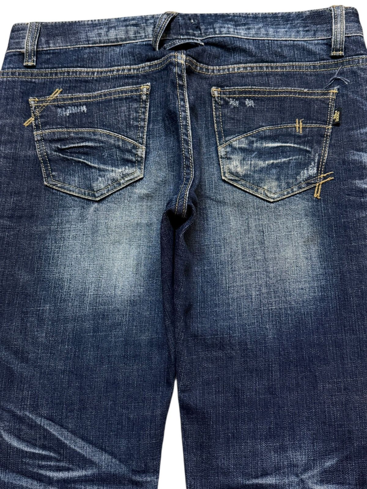 If Six Was Nine Vintage Y2K Blue Faded Wash Clawmark Whiskers Wide Leg Flare Size US 31 - 5 Thumbnail