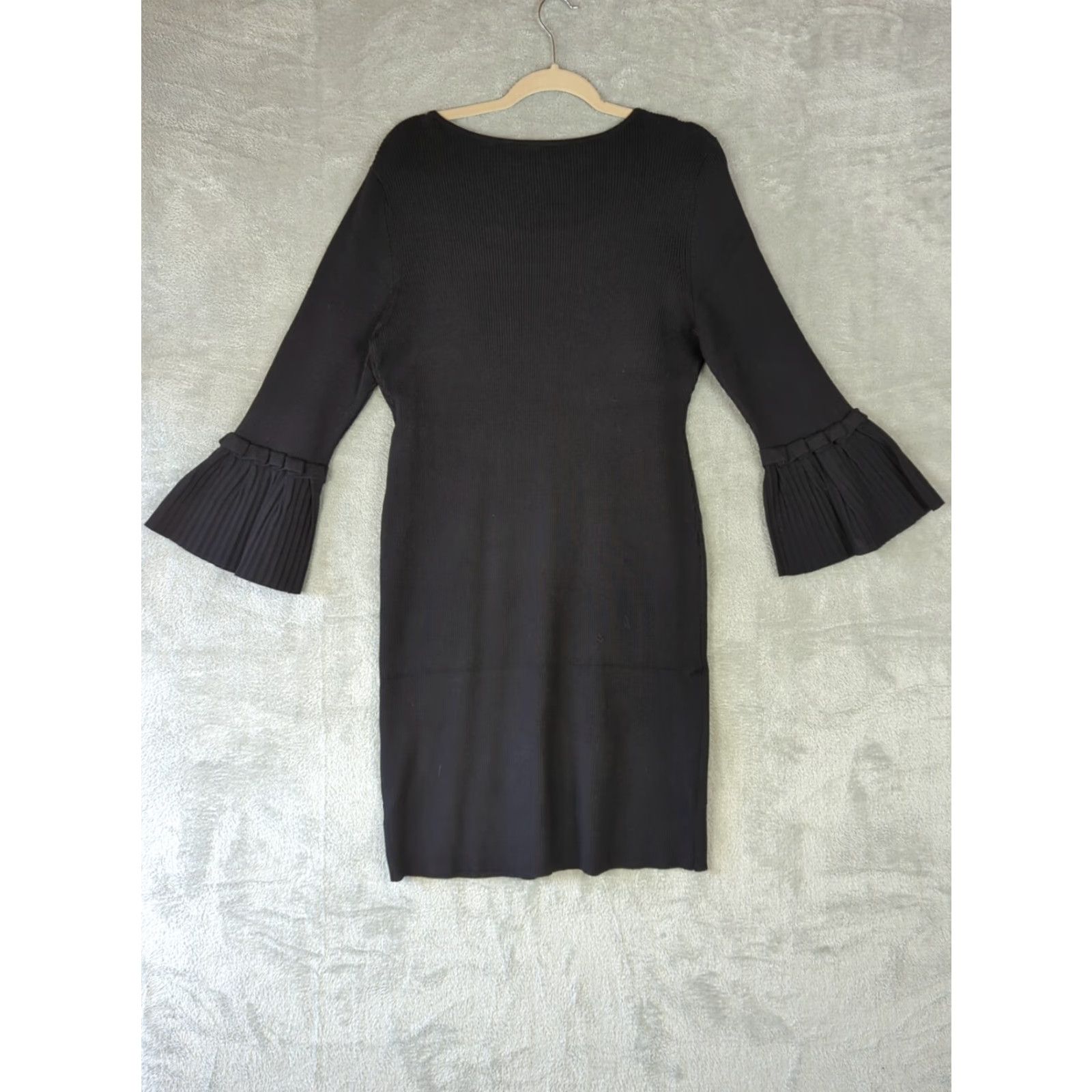 Vintage Nina Leonard Sweater Dress Womens XL Black Ribbed Knit Bell Sleeve Boho classic Size XL / US 12-14 / IT 48-50 - 6 Thumbnail
