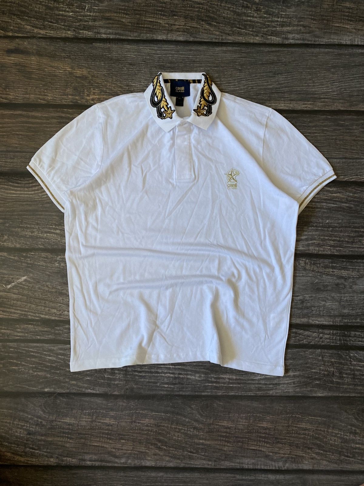 Cavalli Class Roberto Cavalli Golden Luxury Polo Embroidered Logos Size US XL / EU 56 / 4 - 1 Thumbnail