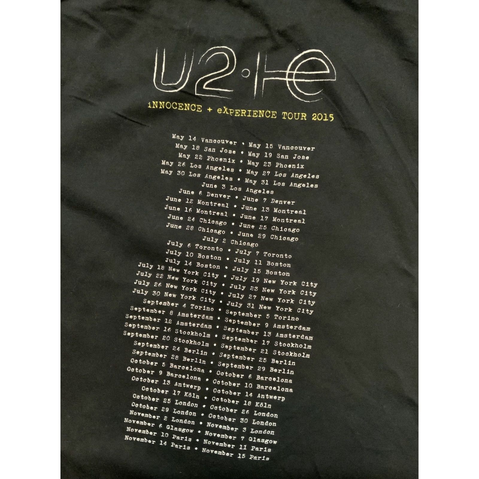 Olive VINTAGE U2 Innocence Experience Tour 2015 Concert Official Merch Band Graphic T-Shirt LG Black Mens Large Shirt Size US L / EU 52-54 / 3 - 4 Thumbnail
