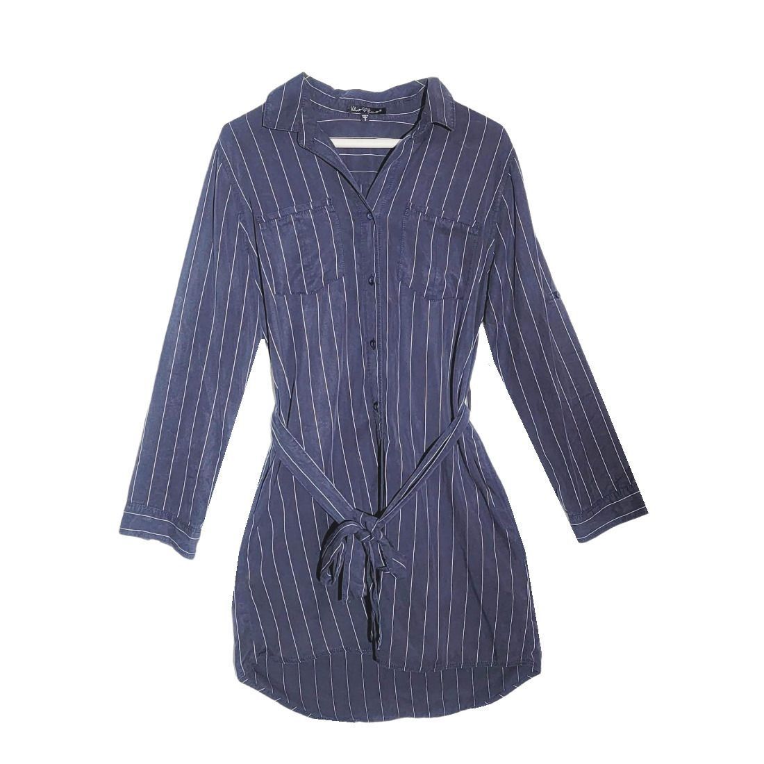 Other Velvet Heart Womens Stripe Shirt Dress S Gray White Roll-Sle Size S / US 4 / IT 40 - 2 Thumbnail