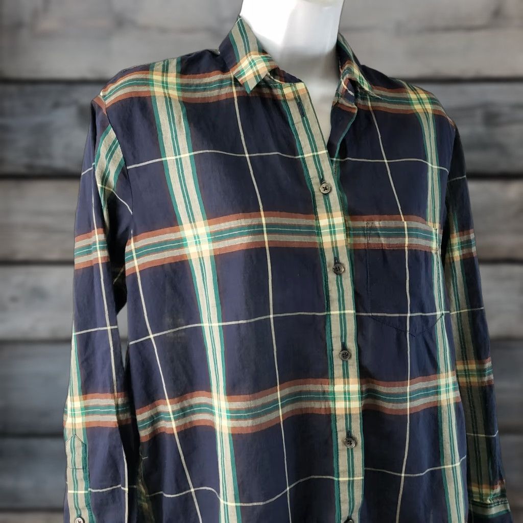 Madewell Madewell Shirt Womens Oversized Ex-Boyfriend Sz XS Blue Brown Plaid Semi Sheer Size XS / US 0-2 / IT 36-38 - 1 Thumbnail